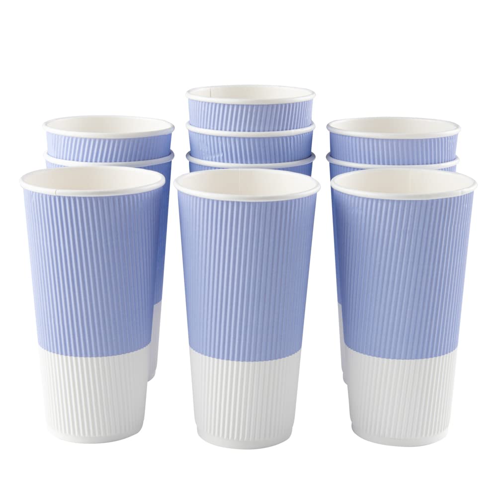 20oz Insulated Double Wall Corrugated Coffee Cups - 250 Pack Light Purple Ripple Paper Cups with Secure Grip | Eco-Friendly Restaurantware | Perfect for Coffee Shops, Cafés & Office Break Rooms