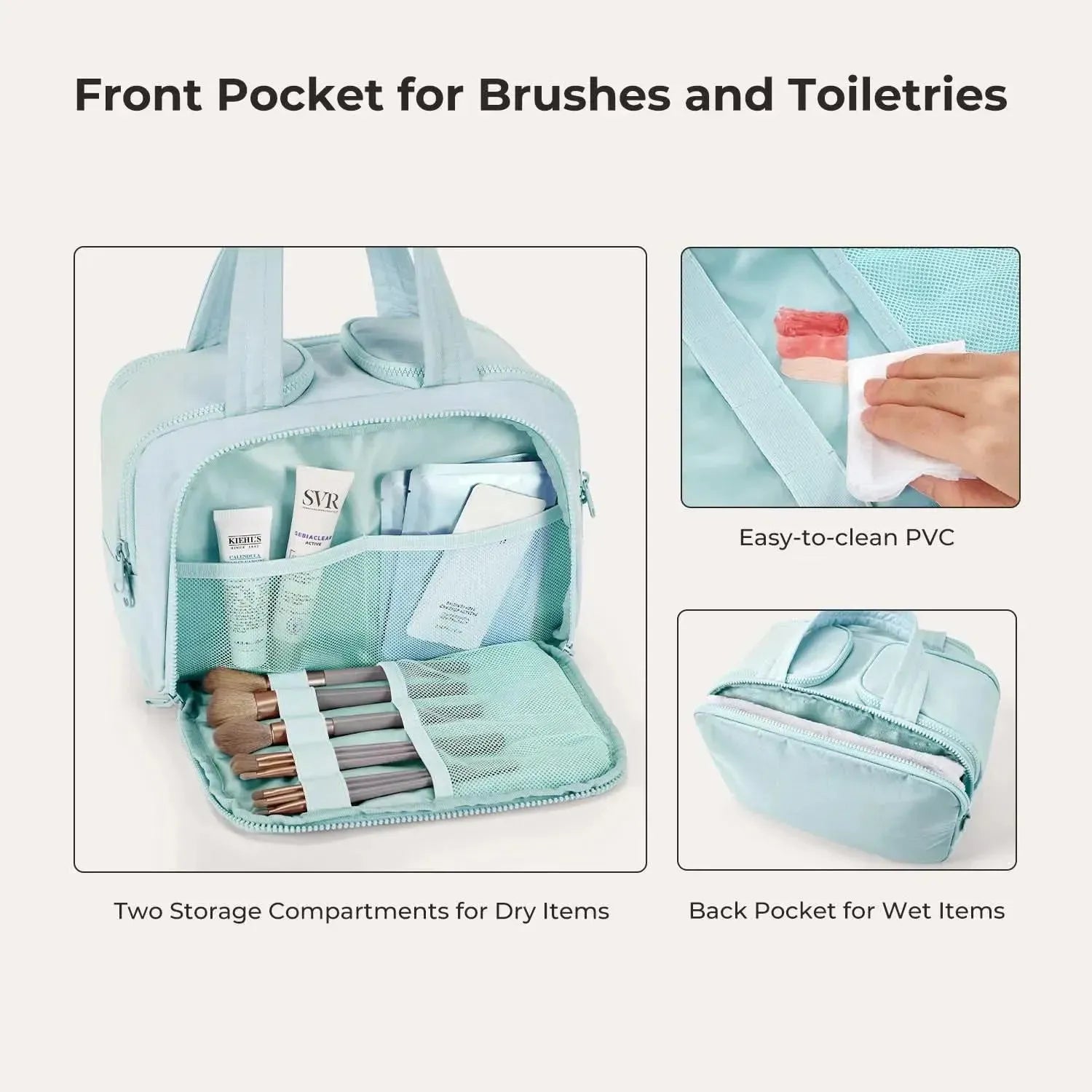 Premium Crush Toiletry Bag for Travel - 6 Stylish Colors (Black, Blue, Pink, Gray, Green, Purple) - Perfect for Vacation, Gym, Camping & Daily Use