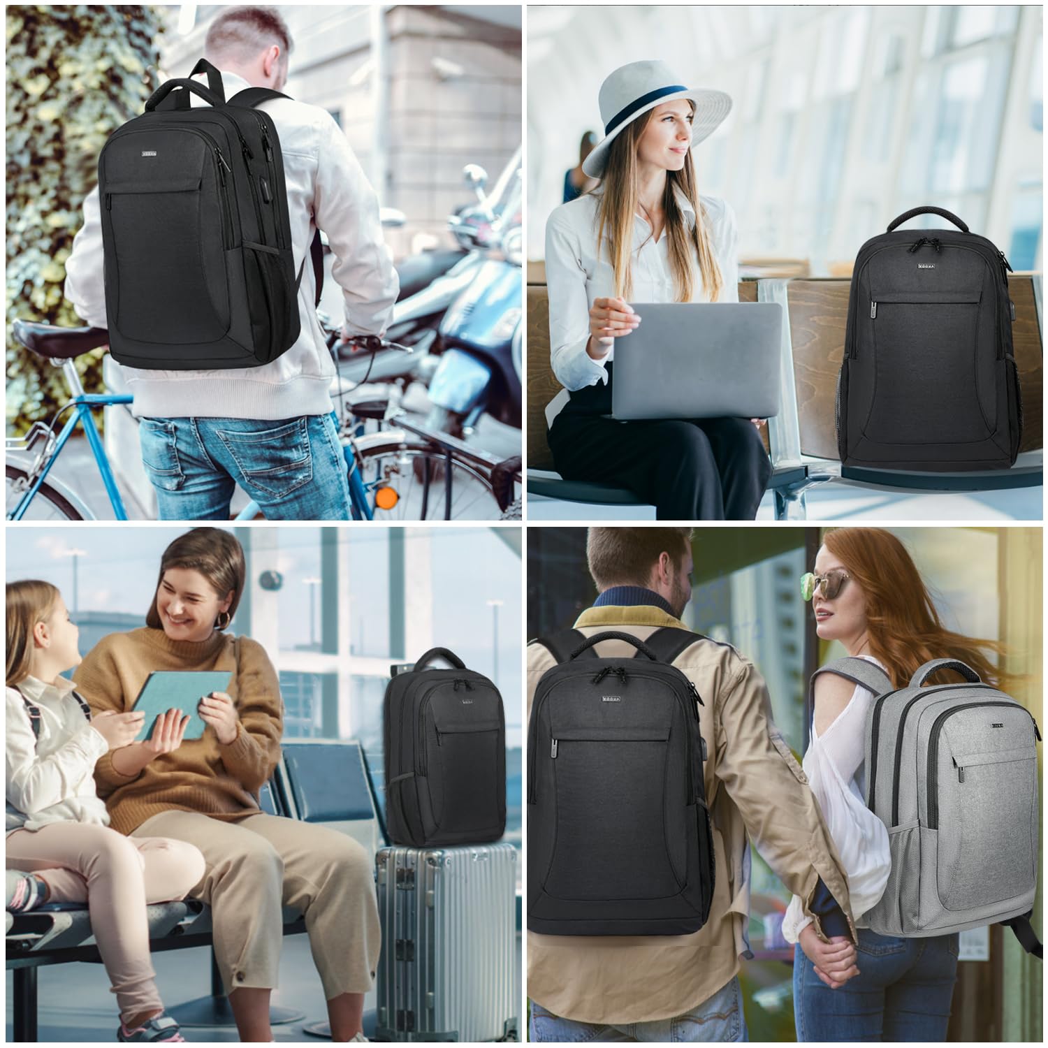Voova Travel Laptop Backpack for Women & Men - USB Charging Port, Waterproof & Slim Design, Fits 15.6 Inch Laptops - Durable Business Work & College Computer Bag (Black) - Perfect for Commuting, Business Trips & School Use