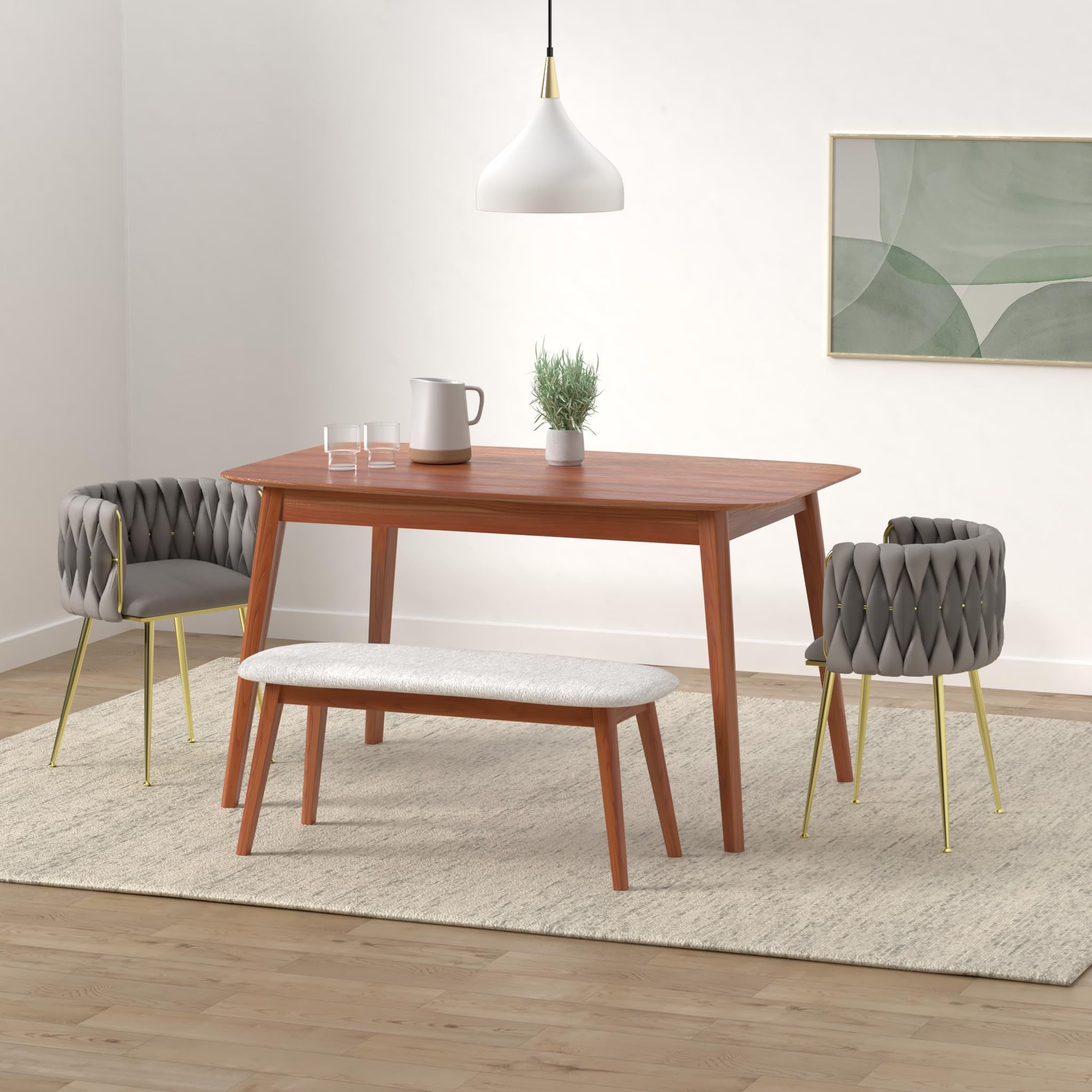 Modern Velvet Dining Chairs Set of 2 - Hand Woven Upholstered Accent Chairs with Golden Metal Legs for Living Room, Kitchen, Dining Room & Vanity - Grey Velvet Side Chairs for Home Decor & Entertaining