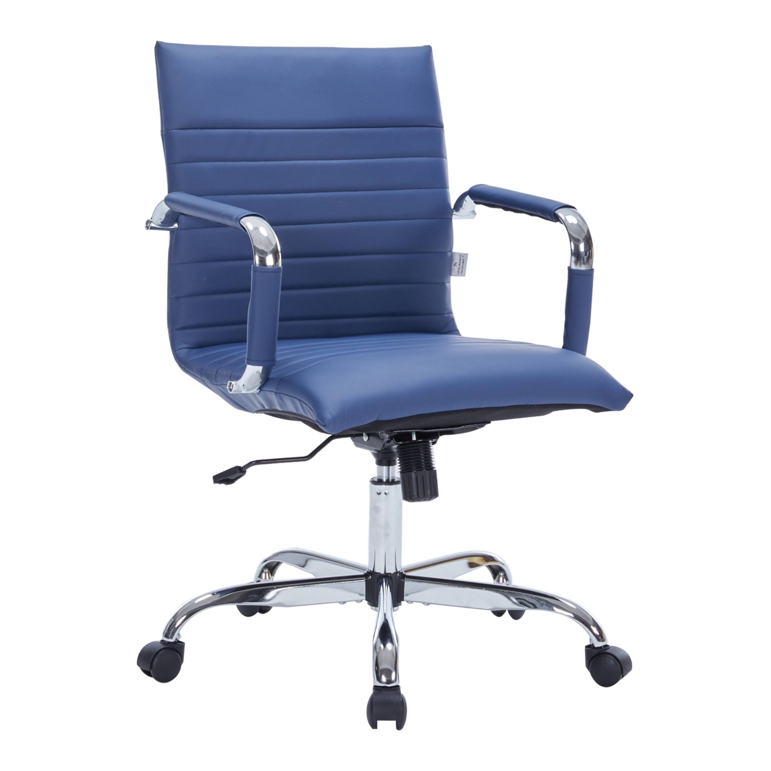 LeisureMod Harris Modern Adjustable Swivel Leather Office Chair - Ergonomic Executive Desk Chair with Lumbar Support, Navy Blue - Perfect for Home Office, Gaming & Workspace Comfort