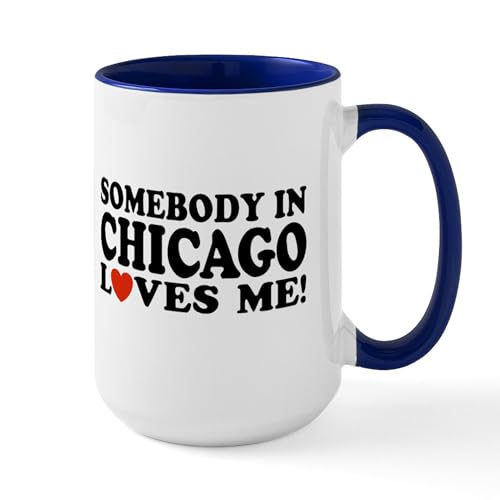 White/Navy Inside - Somebody In Chicago Loves Me Large Mug