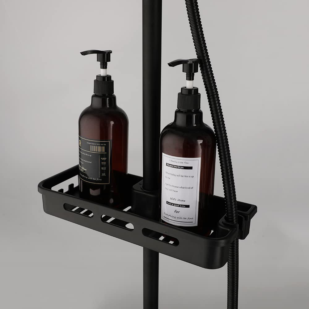 KECTIAKL Matte Black Outdoor Shower System - 8 Inch Rainfall Shower Head with 3 Spray Modes, Wall Mounted Bathroom Shower Fixtures Set Including Shower Caddy - Perfect for Backyard, Poolside, and RV Use