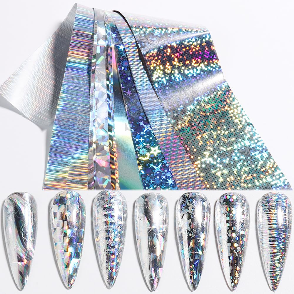 Holographic Laser Nail Foils - 10 Sheets of Starry Sky Nail Transfer Foils for DIY Nail Art, Decals & Wraps | Perfect for Salon, Home Manicure & Party Nail Designs