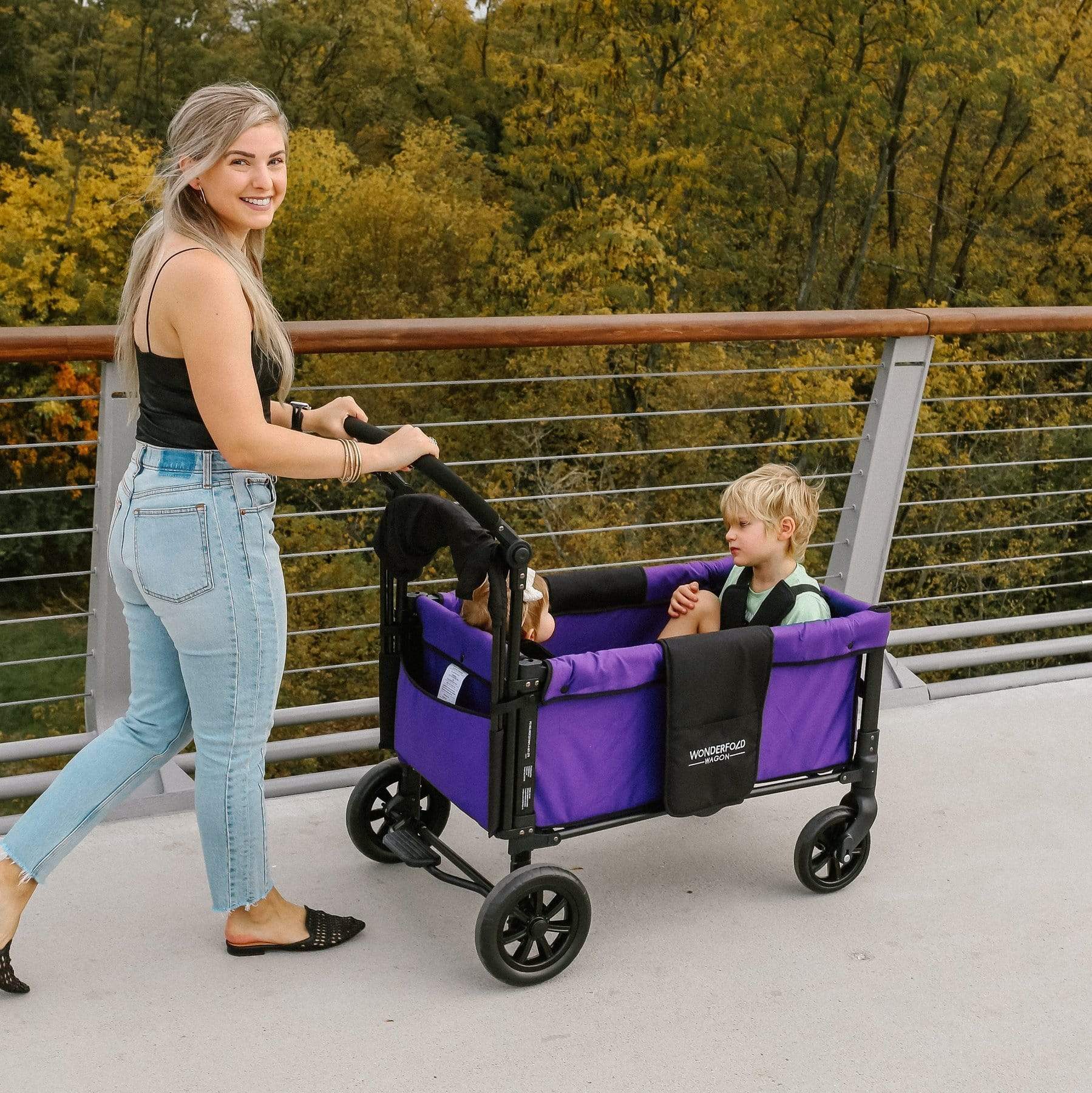 Wonderfold Wagon W1 Push Double Stroller Wagon - Premium All-Terrain Stroller for Kids & Toddlers - Perfect for Beach, Park, Shopping & Outdoor Adventures