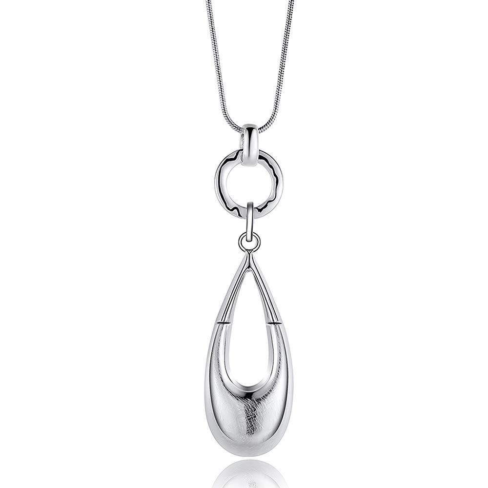Elegant Long Layered Necklace for Women - Bohemian Silver Chain with Waterdrop Pendant, Gift Box Included | Perfect for Sweater Season, Boho Outfits & Special Occasions