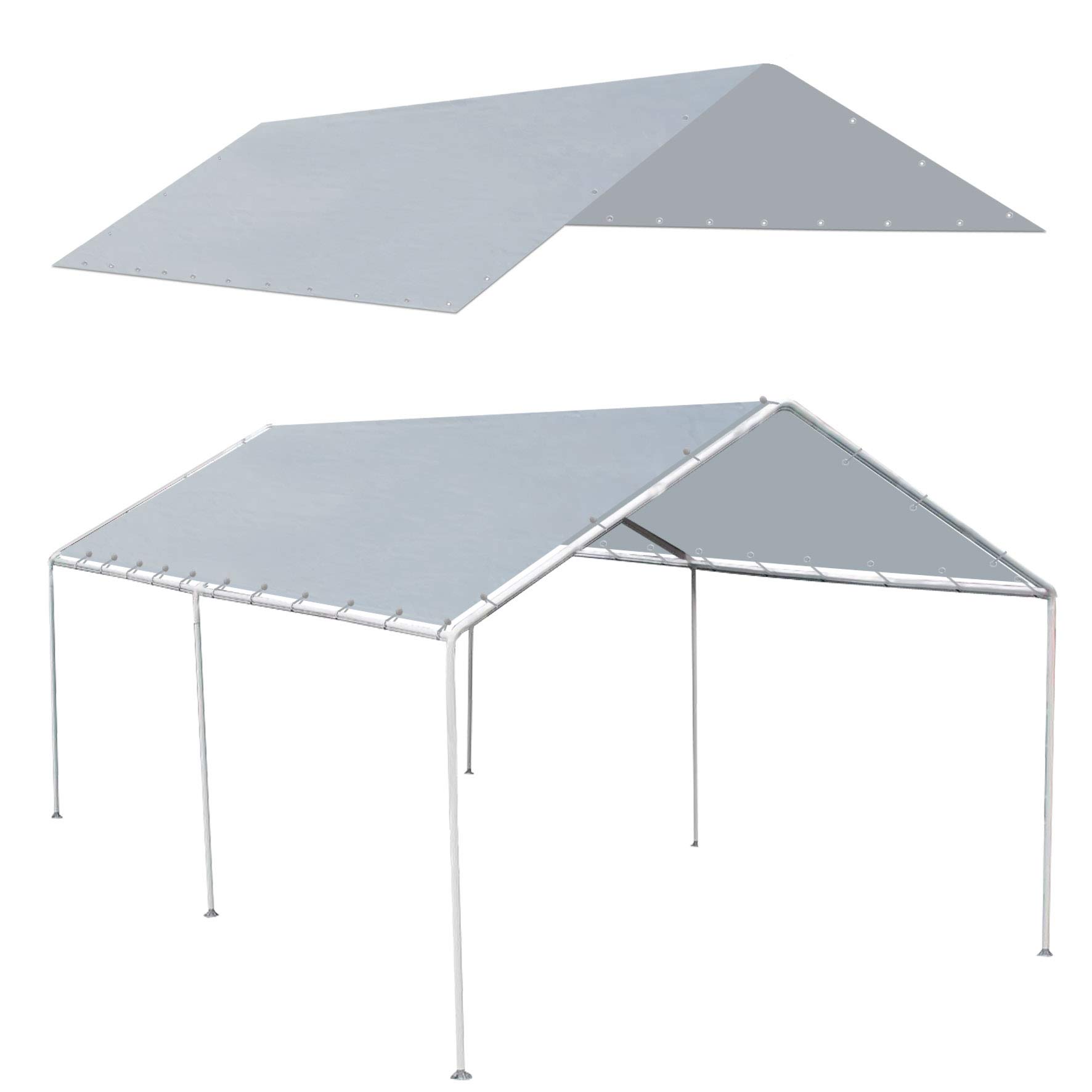 10x20 Replacement Canopy Roof Cover for Strong Camel Outdoor Carport - Durable Silver Weather Protection | Perfect for Patio, Backyard, and RV Shelter