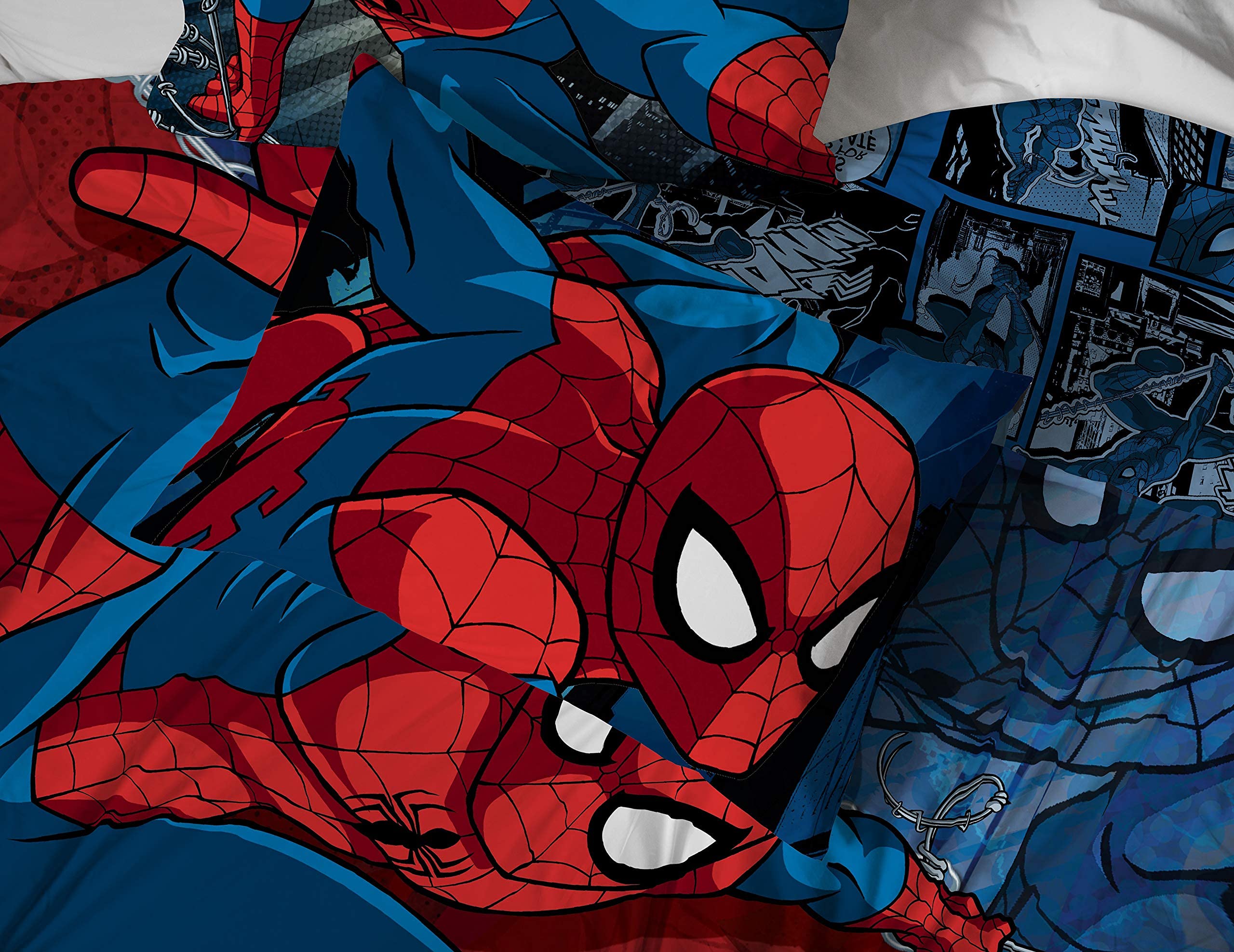 Jay Franco Marvel Spiderman Burst 5-Piece Full Bedding Set - Reversible Comforter & Sheet Set - Ultra Soft Fade-Resistant Microfiber - Official Marvel Licensed Product for Kids & Teens Bedroom Decor