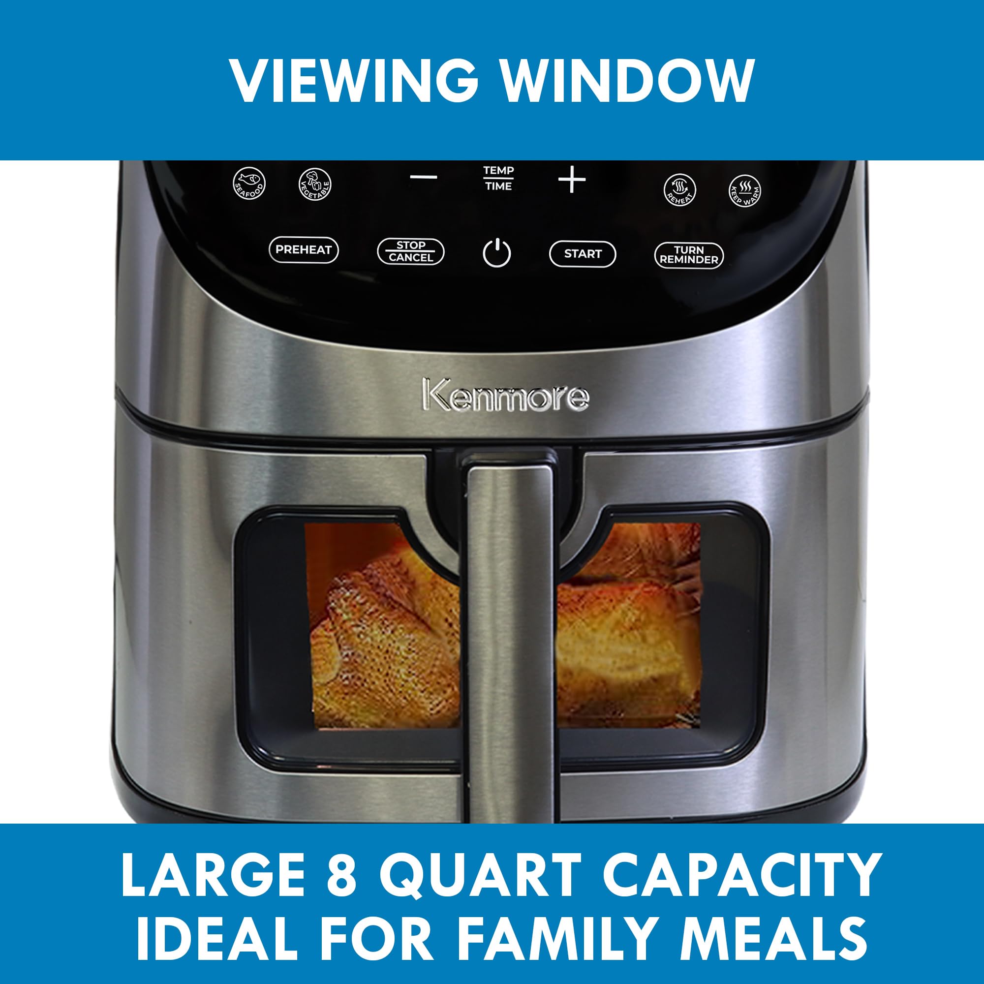 Kenmore 8 Quart Digital Air Fryer with Non-Stick Basket - 12 Preset Cooking Functions, Touch Screen Controls for French Fries, Chicken & More | Compact Countertop Kitchen Appliance for Healthy Frying, Baking & Roasting | Perfect for Family Dinners, Parties & Quick Meals | Stainless Steel Black Design