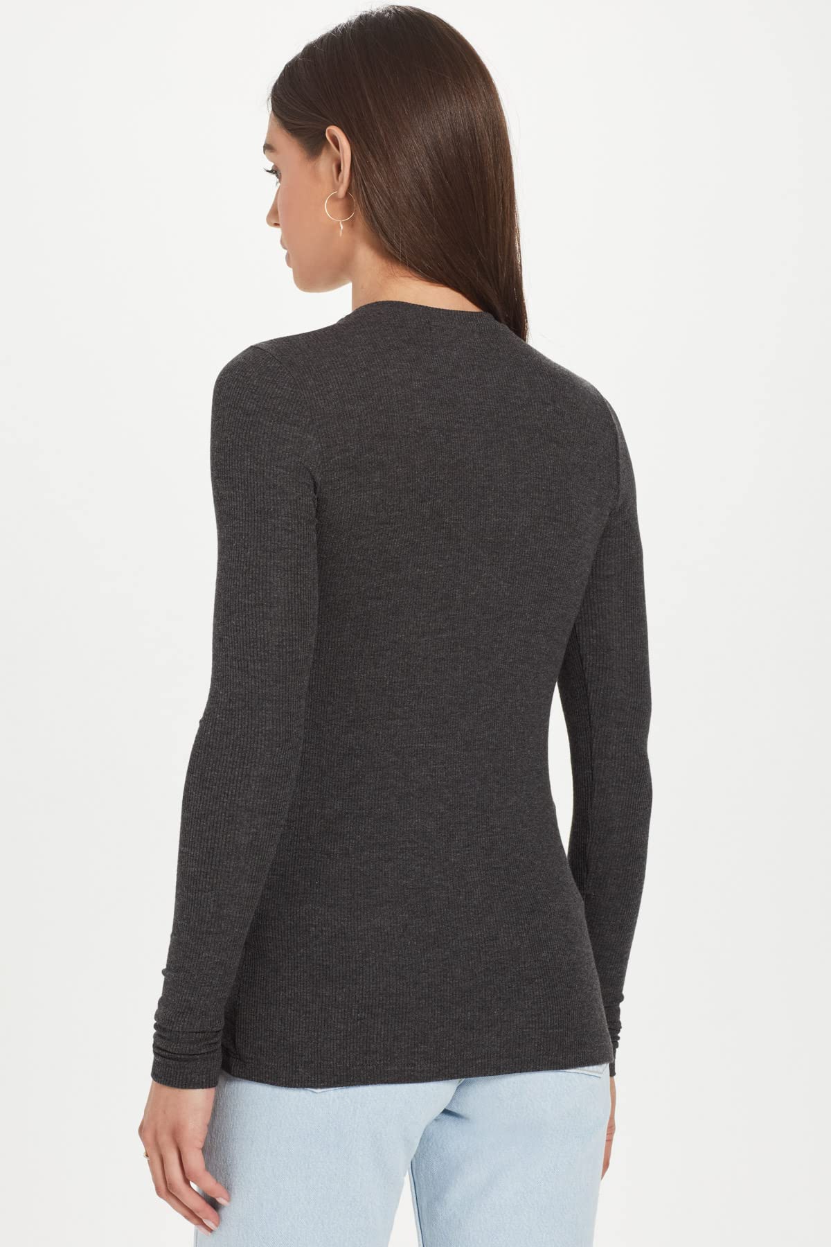 Women's Ribbed Long Sleeve T-Shirt - Soft Stretch Cotton Blend Top for Casual Wear & Layering | Perfect for Fall & Winter Outfits, Work, and Everyday Comfort