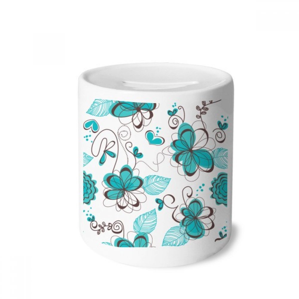 DIYthinker Modern Art Aquamarine Floral Ceramic Piggy Bank - Handmade Money Box for Coins & Cash - Perfect Gift for Home Decor, Office Desk, or Kids Savings (Blue)