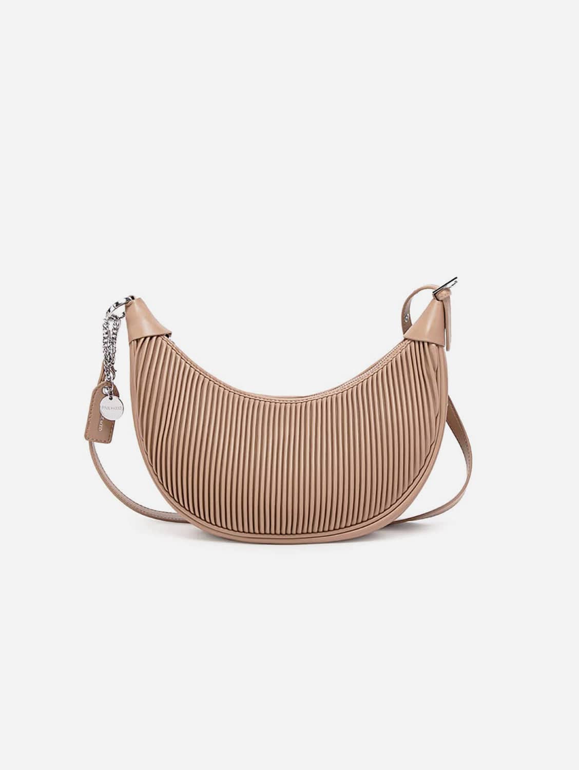 Vegan Leather Crossbody Bag for Women - Crescent Latte Pleated Shoulder Purse | Stylish & Eco-Friendly Handbag for Work, Travel & Everyday Use