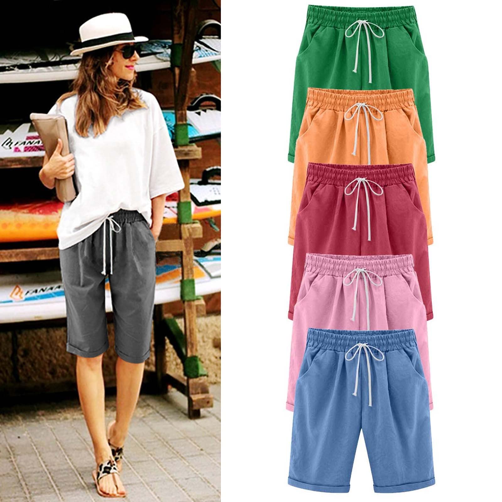 Plus Size Women's Bermuda Shorts - Soft Cotton & Linen, Elastic Waist for Comfort | Casual & Summer Wear
