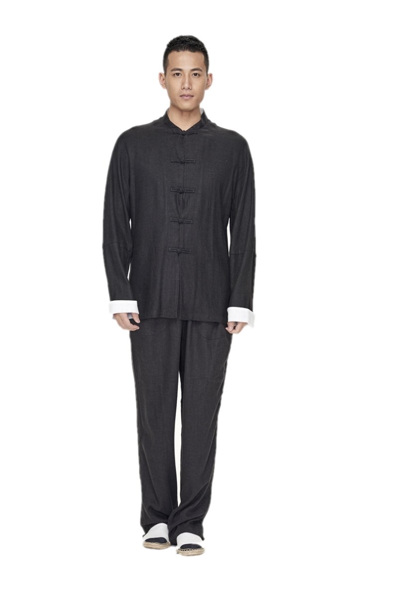 KATUO Men's Traditional Stand Collar Shirt Blouse - Black Casual Button Down Top for Business & Formal Wear (Sizes S-XXL) | Perfect for Office, Weddings & Special Occasions