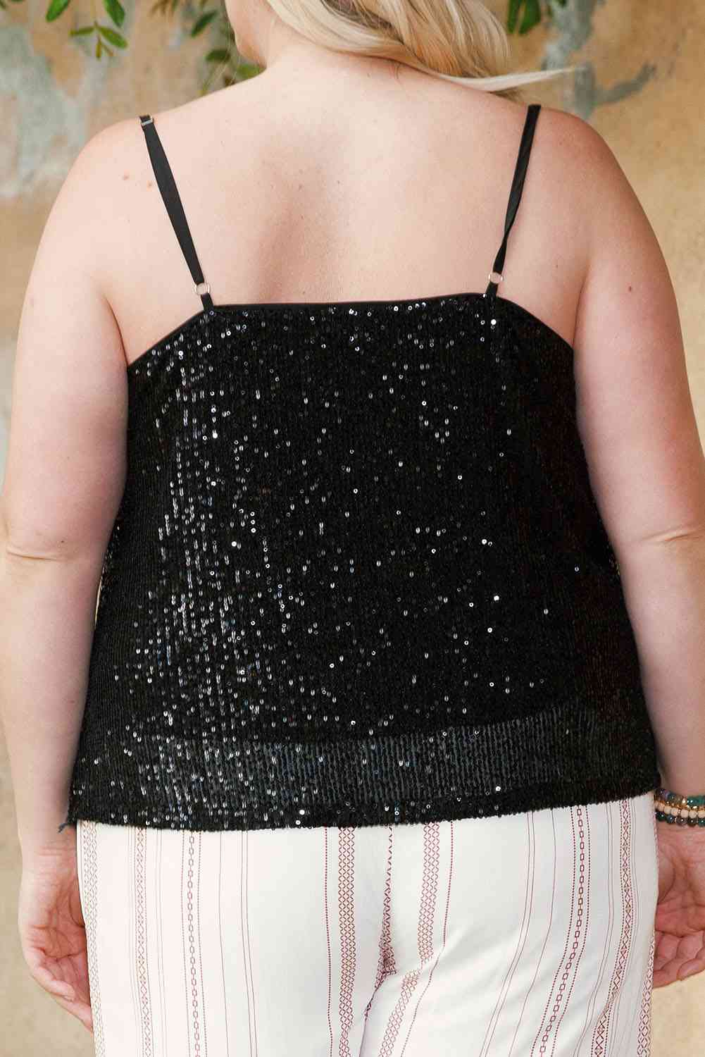 Plus Size Sequin Cowl Neck Cami Top - Glamorous Women's Evening Wear for Parties, Dinners & Special Occasions