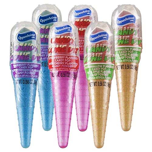 Colorful Ice Cream Cone Shaped Candy Dippers 6-Pack - Kosher Certified Flavored Candy Powder Cones in Assorted Colors (NET WT 4 OZ) for Birthday Parties, Baby Showers & Sweet Treats