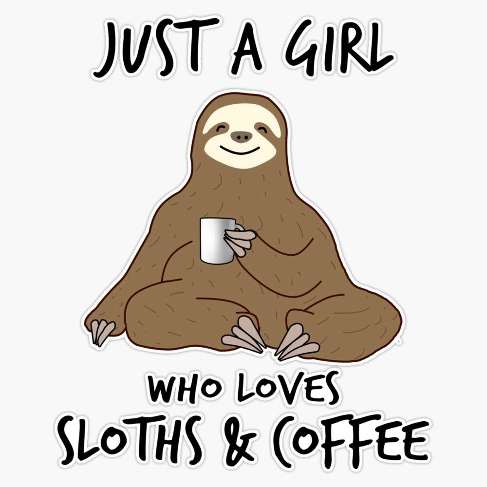 Fun Sloth & Coffee Lover Vinyl Sticker Decal - 5 Inch Bumper Sticker for Cars, Laptops, Water Bottles - Perfect for Gifts & Personalization