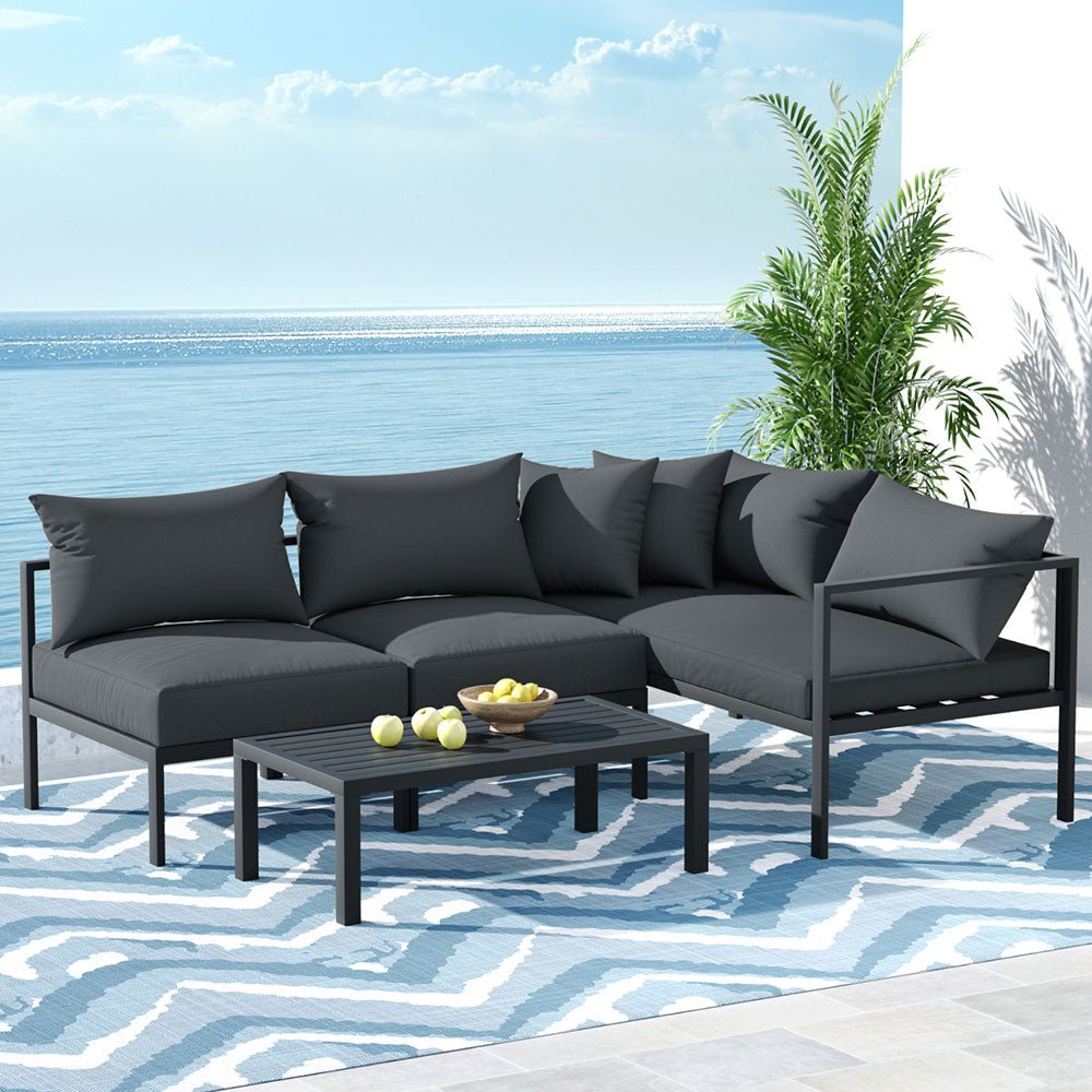 4-Piece Outdoor Patio Furniture Set - Aluminum 4-Seater Sofa with Cushions in Charcoal - Perfect for Backyard, Garden, and Poolside Relaxation