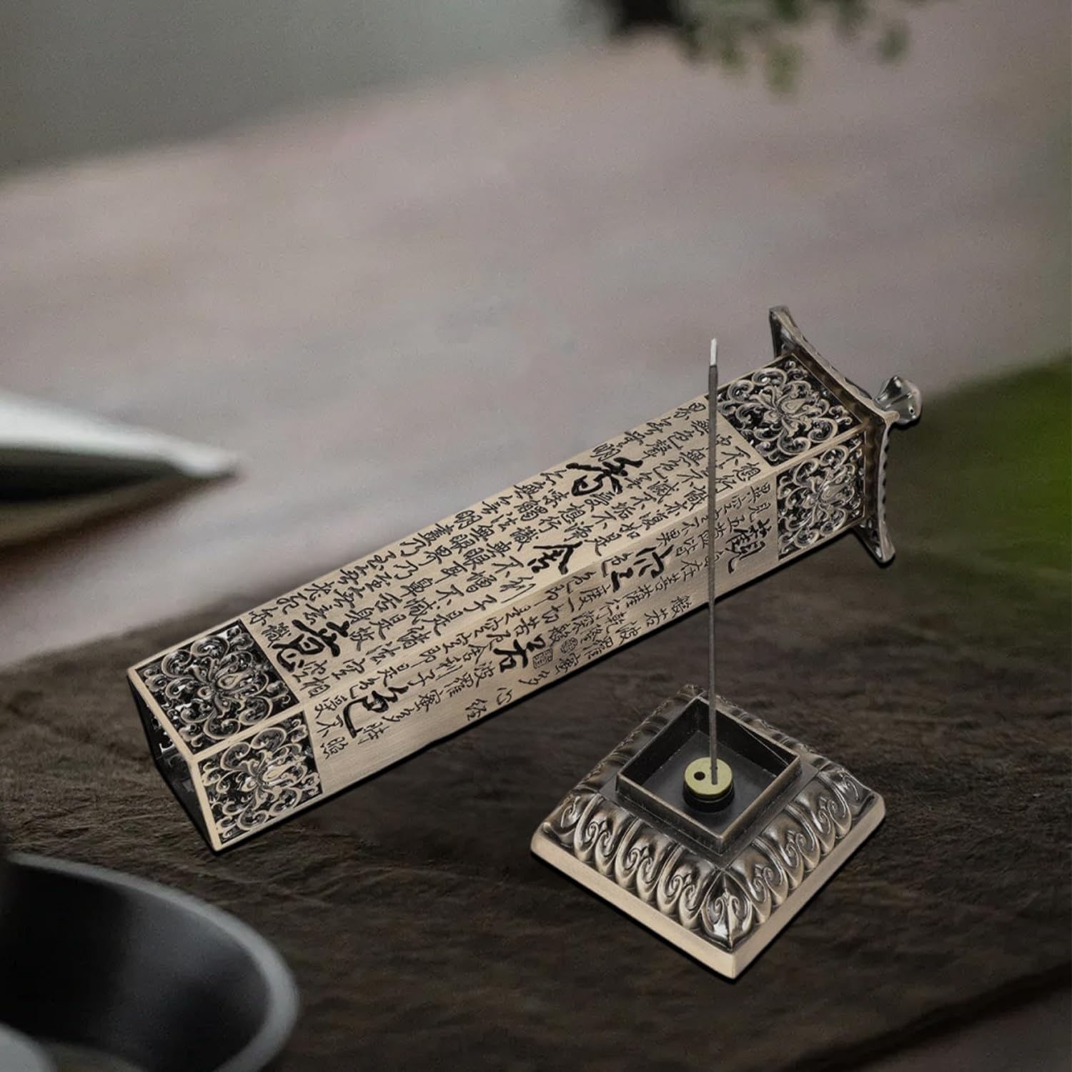 2.7×2.7×10.8 Inch Handcrafted Copper Incense Holder with Scripture Reliefs - Hollow Design Incense Burner & Catcher for Meditation, Yoga, and Tea Rooms - Perfect for Anxiety Relief and Relaxation