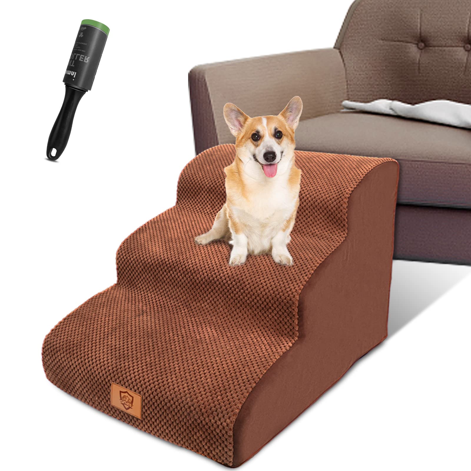 Premium 3-Tier High Density Foam Pet Steps - Non-Slip Dog & Cat Stairs for Beds & Couches, 15.7