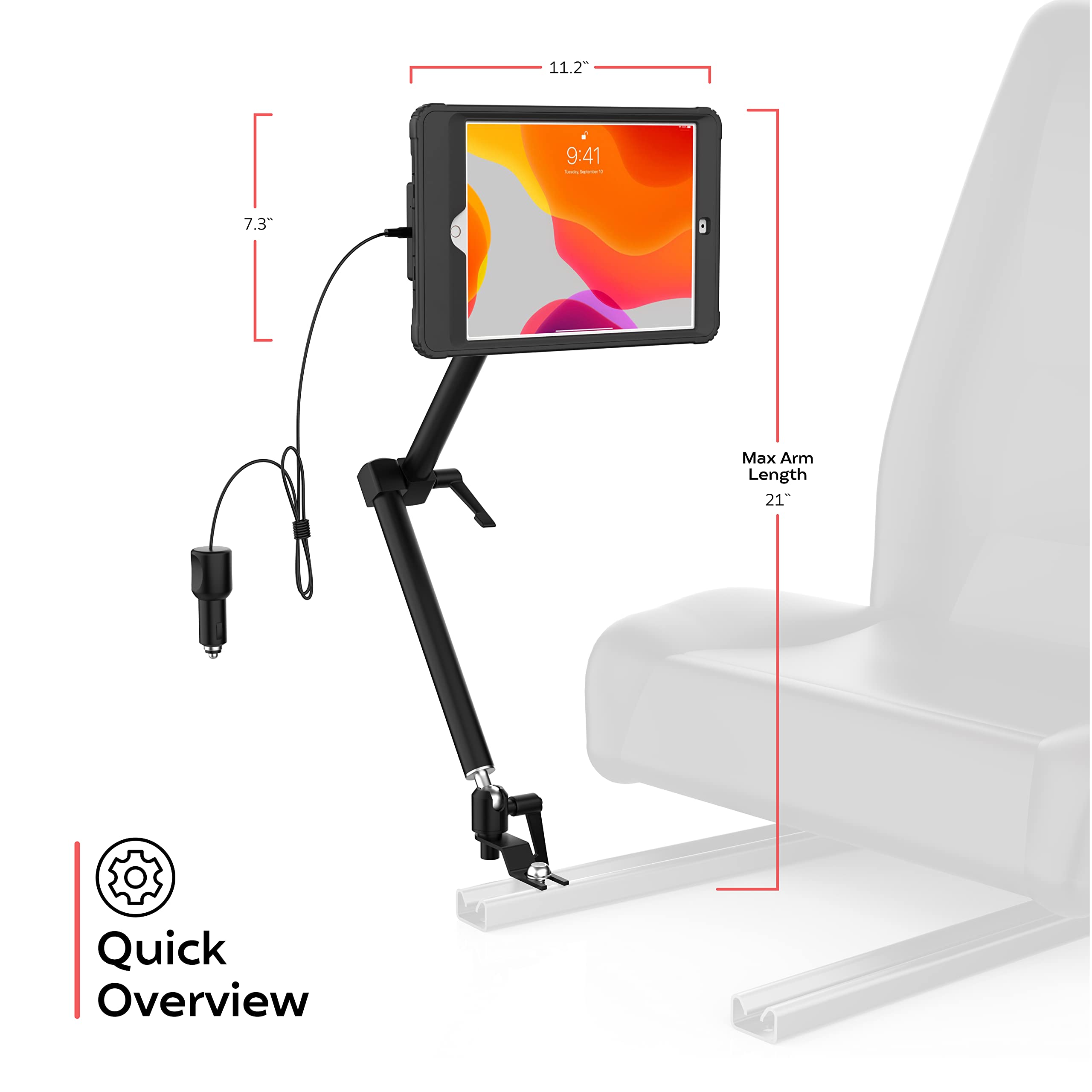 Magnetic Tablet Car Mount with Wireless Charging - Universal iPad Holder for iPad 7/8/9 10.2