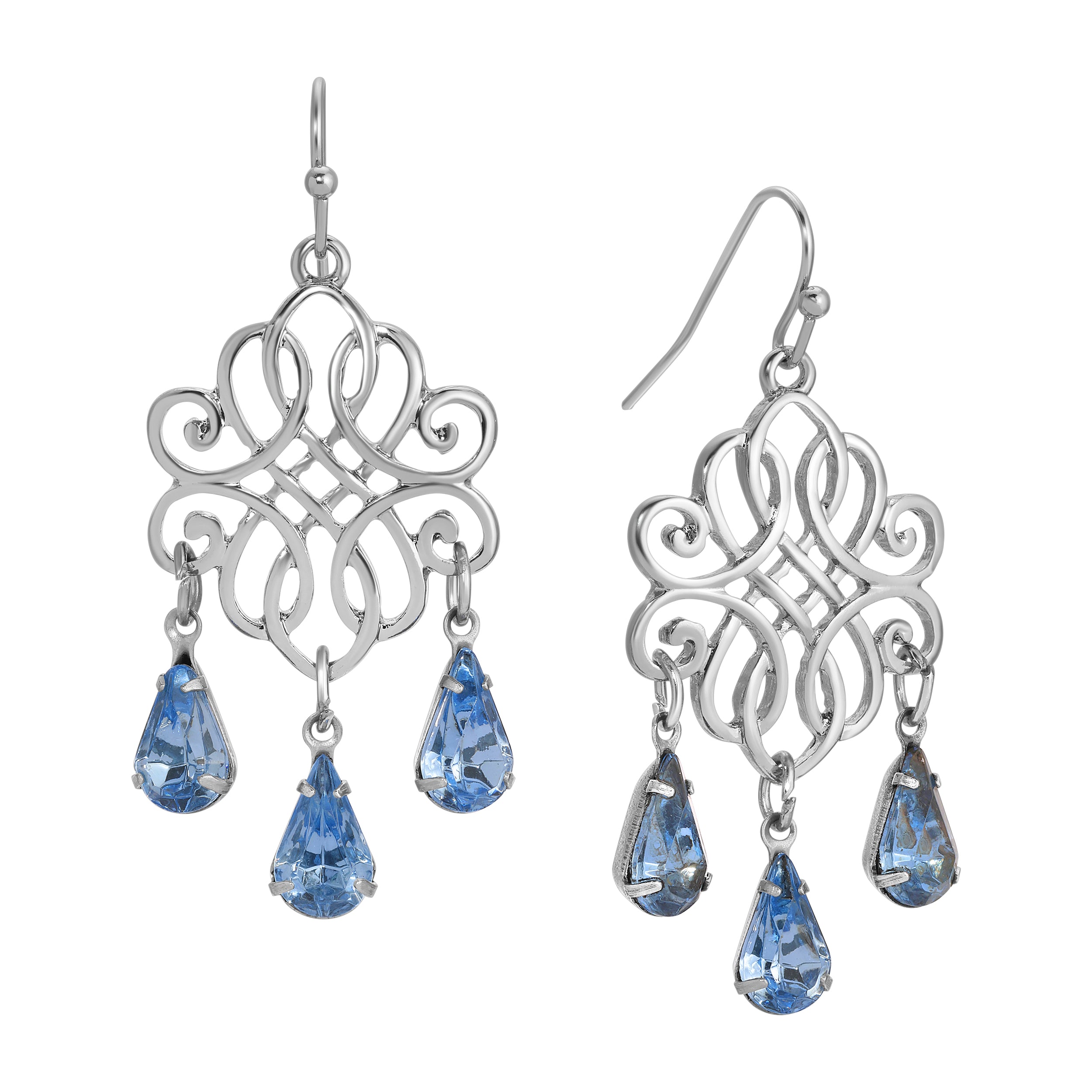 1928 Jewelry Classic Filigree Light Sapphire Crystal Dangling Earrings for Women - Vintage Style Bridal Party Jewelry Gift for Wedding, Anniversary & Special Occasions