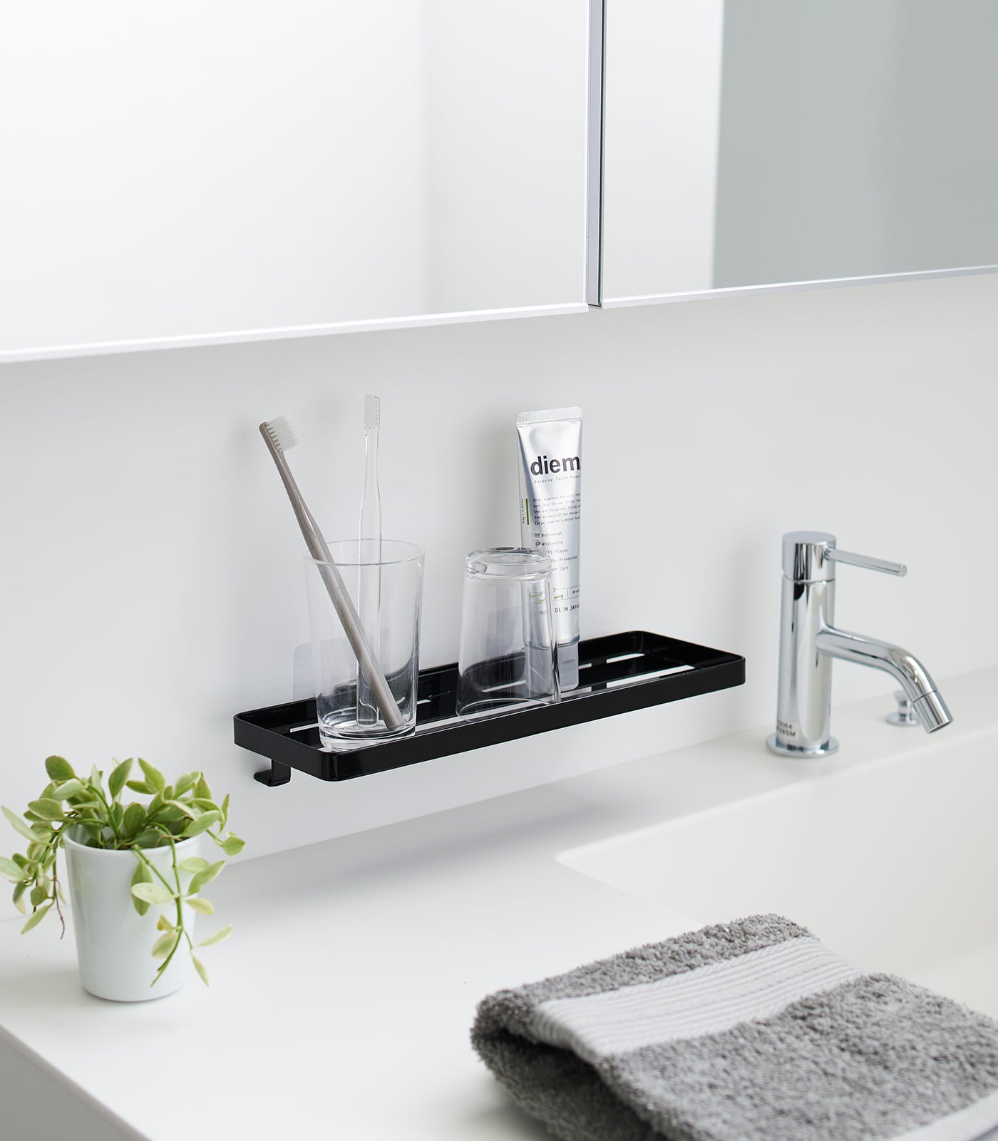 Stick-On Floating Shelf - Rustproof Steel Wall Mount Tray for Bathroom, Kitchen & Office Organization