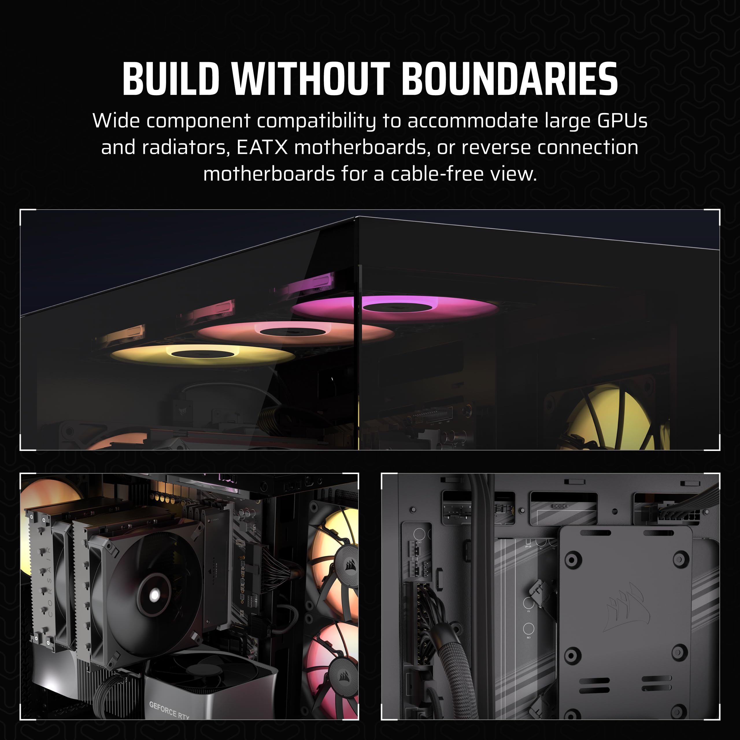 CORSAIR iCUE Link 3500X RGB Mid-Tower ATX PC Case - Panoramic Tempered Glass Panel - Reverse Connector Motherboard Compatibility - Includes 3 CORSAIR iCUE Link RX120 RGB Fans - Black - Perfect for Gaming PC Builds & Custom RGB Setups