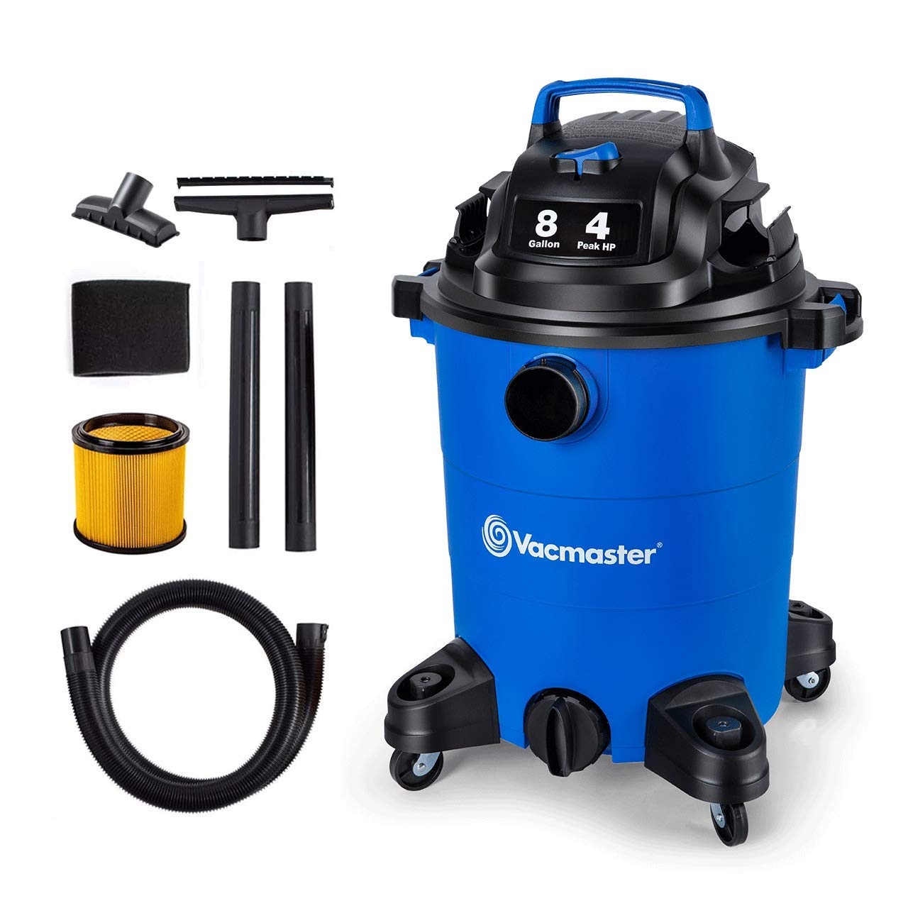 Vacmaster 4 Peak HP 8 Gallon Wet/Dry Vacuum Cleaner - Lightweight Powerful Suction with Blower Function - Ideal for Pet Hair, Garage, Car Detailing, Home Cleaning & Workshop Use
