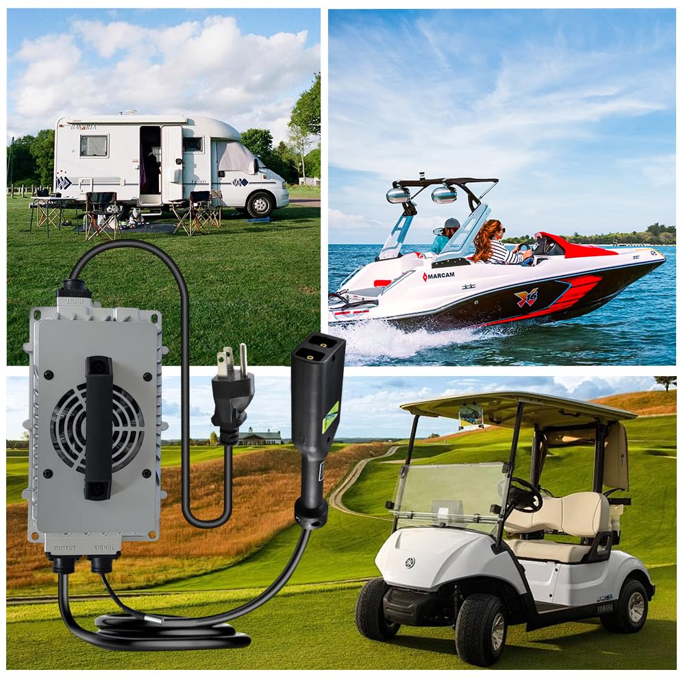 36V 20A Golf Cart Battery Charger for EZGO EZ-GO TXT 96-Up Models - Powerwise Style D-Plug, IP67 Waterproof - Perfect for Golf Courses, Resorts & Personal Use
