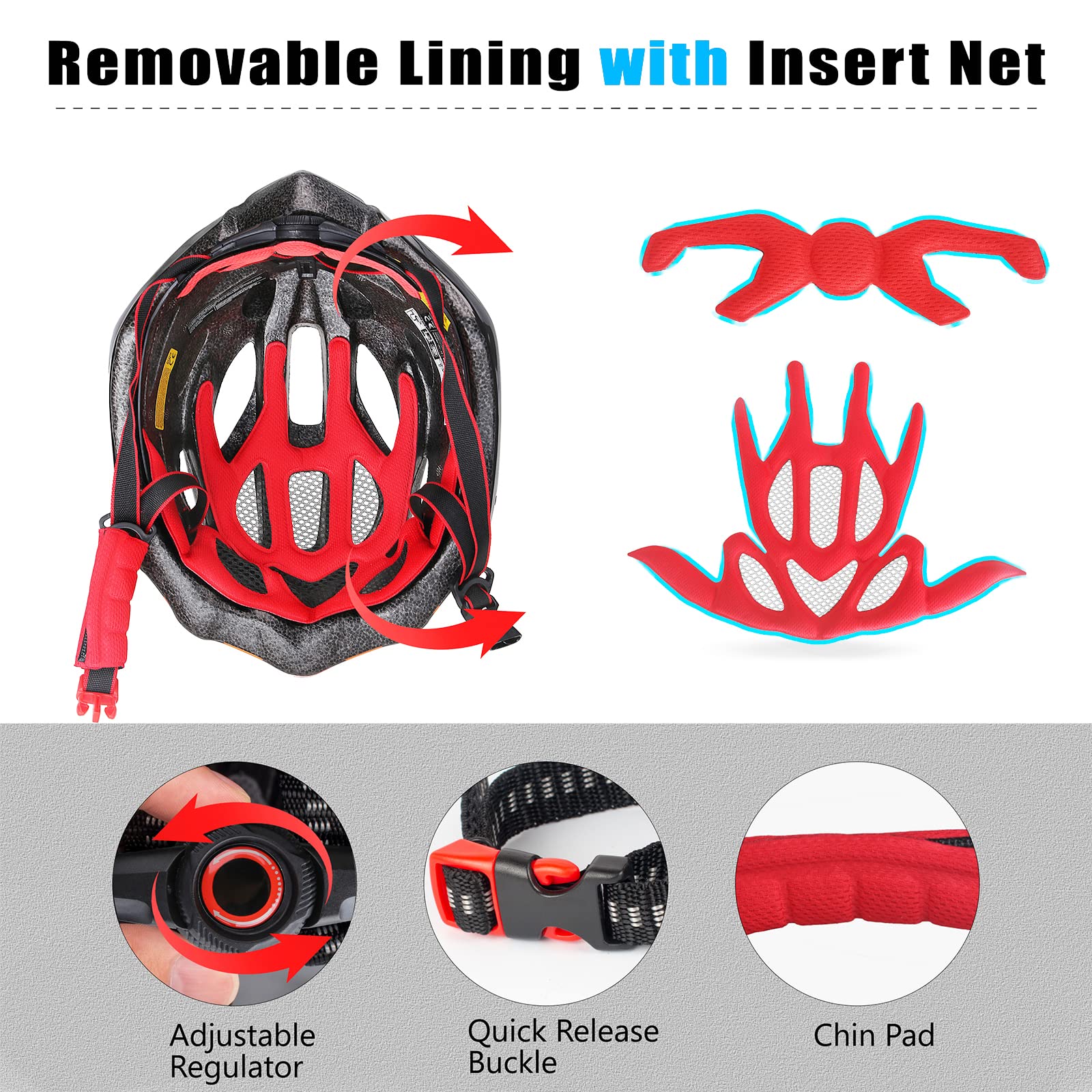 Shinmax Lightweight Adjustable Mountain Bike Helmet for Men & Women - CPSC Certified Cycling Helmet with Rear LED Safety Light & Detachable Visor - Perfect for Road Biking, Commuting & Outdoor Adventures