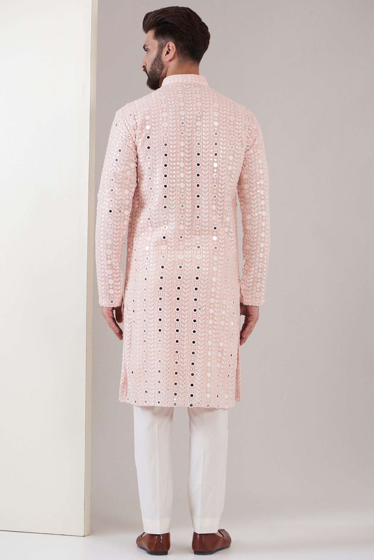 Elegant Powder Pink Mirror Work Kurta for Women | Traditional Embroidered Indian Tunic Top | Perfect for Festivals, Weddings & Casual Wear