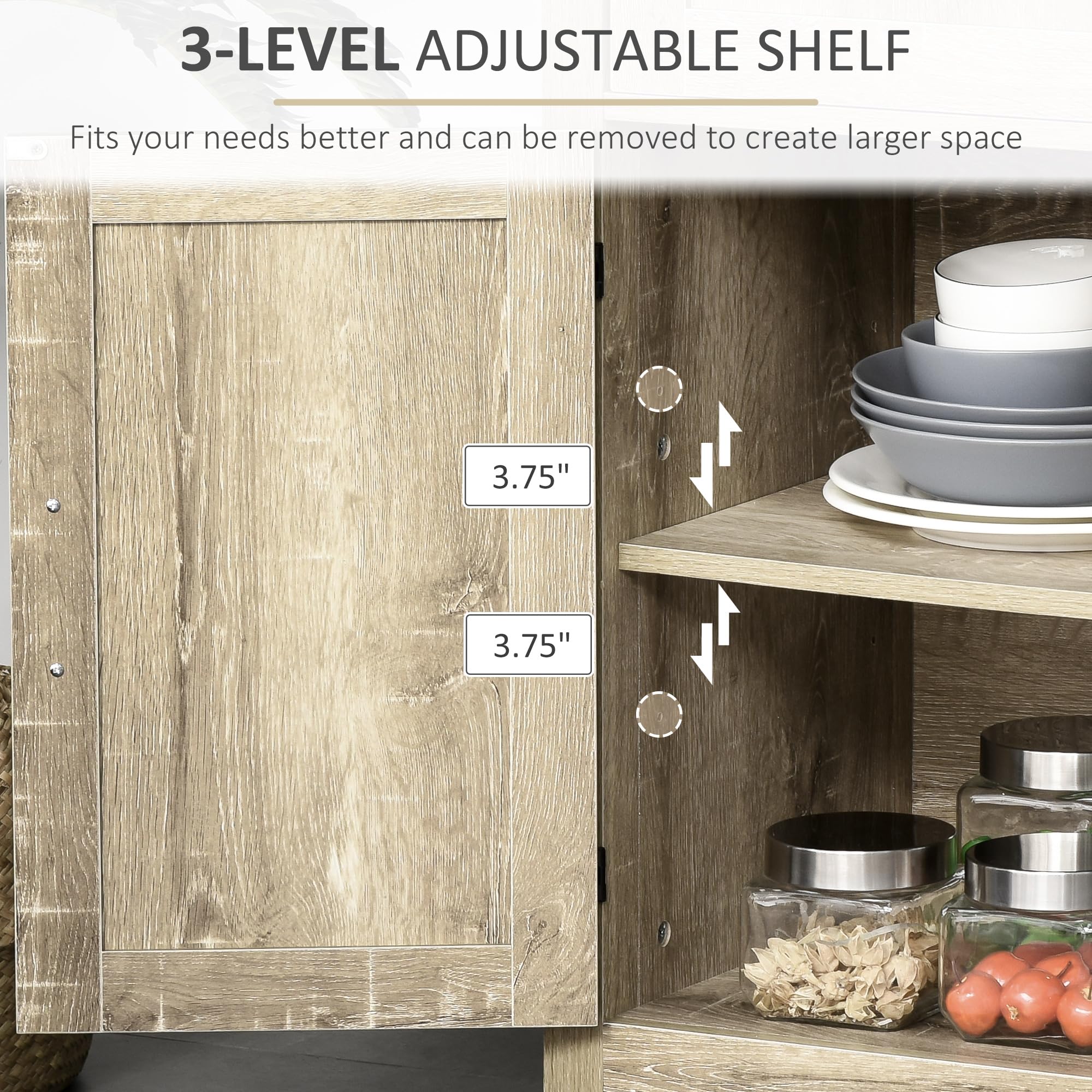 HOMCOM Modern Farmhouse Sideboard Buffet Cabinet with Storage Drawer & 2 Barn Doors - Oak Finish Kitchen Storage & Coffee Bar Cabinet for Dining Room, Living Room, or Entryway Organization