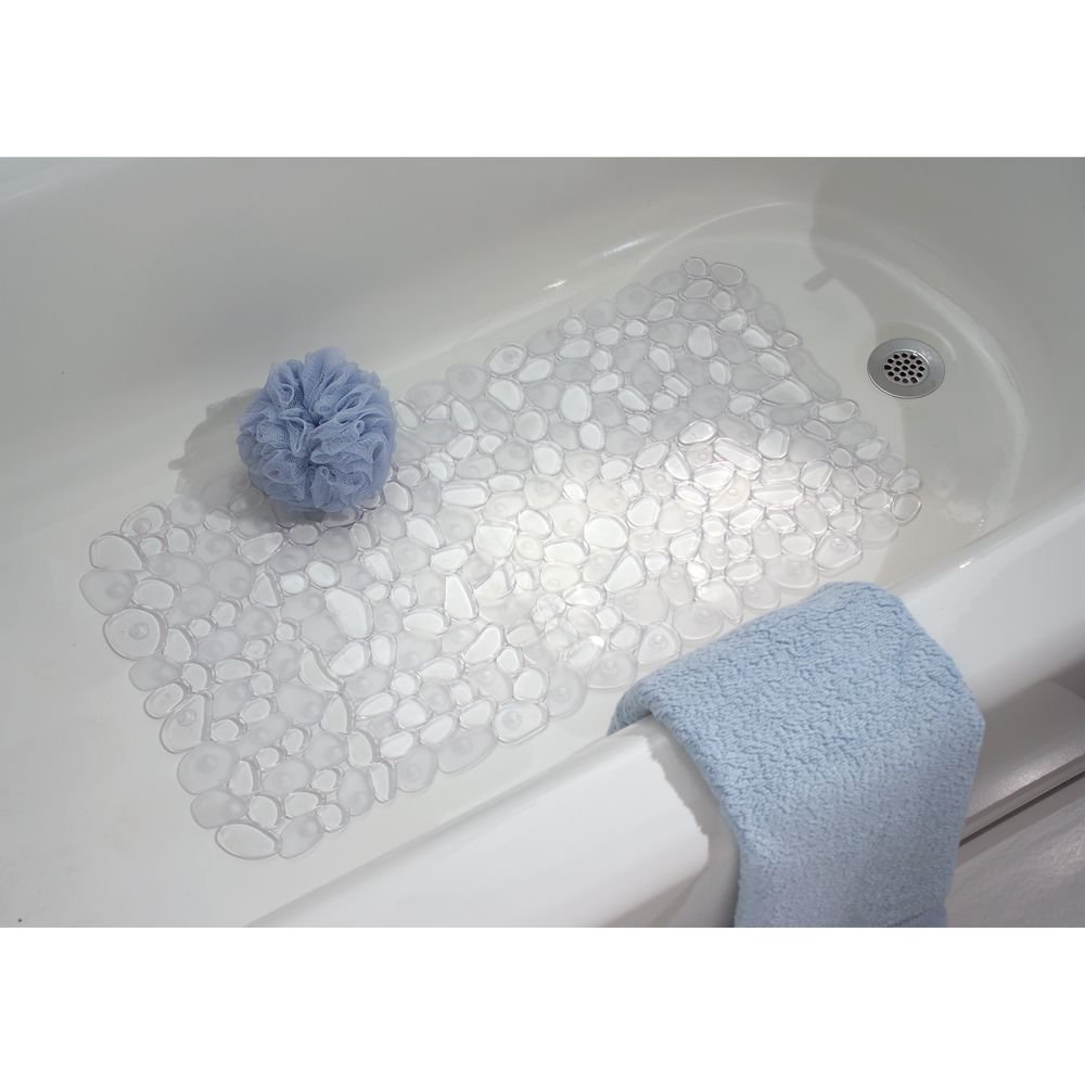 InterDesign 80010 Clear Pebblz Non-Slip Bath Mat for Shower & Bathtub - Waterproof, Durable, Easy to Clean Bathroom Floor Mat for Safety and Comfort