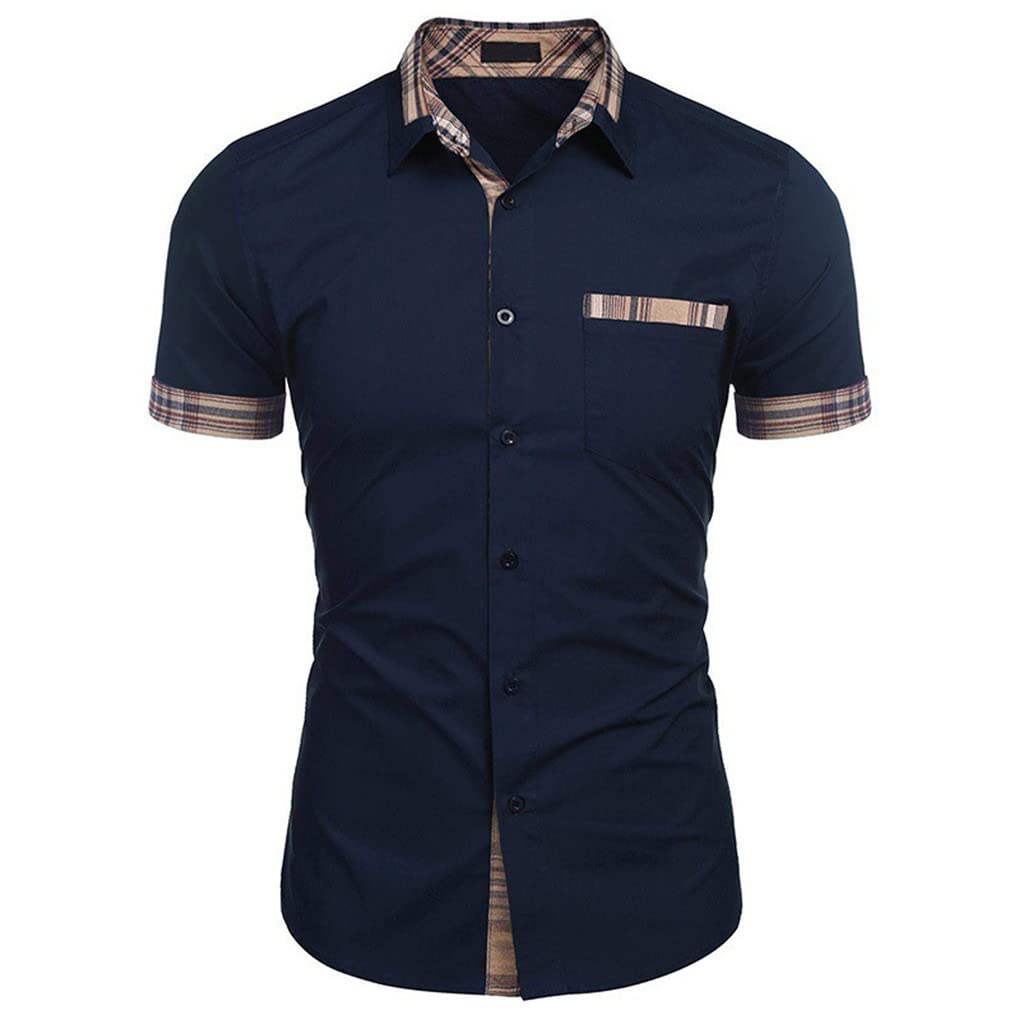 Men's Slim Fit Plaid Short Sleeve Dress Shirt | Summer Business Casual Button Down Shirt for Office, Party & Social Events