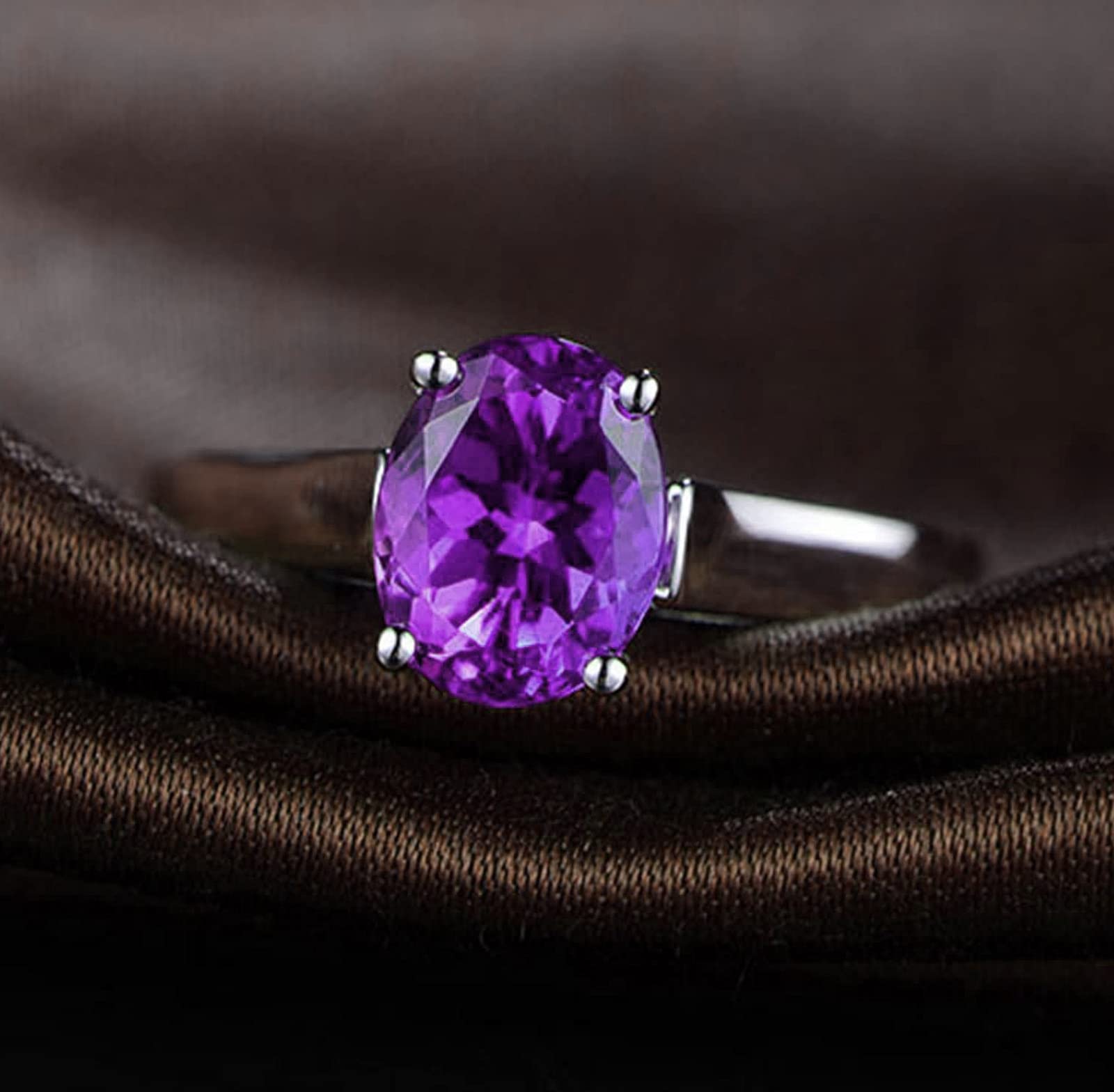 925 Sterling Silver Purple Oval Cubic Zirconia Ring for Women - Size 11 | Elegant Valentine's Day Gift, Engagement & Promise Ring | Perfect for Anniversaries, Weddings & Special Occasions
