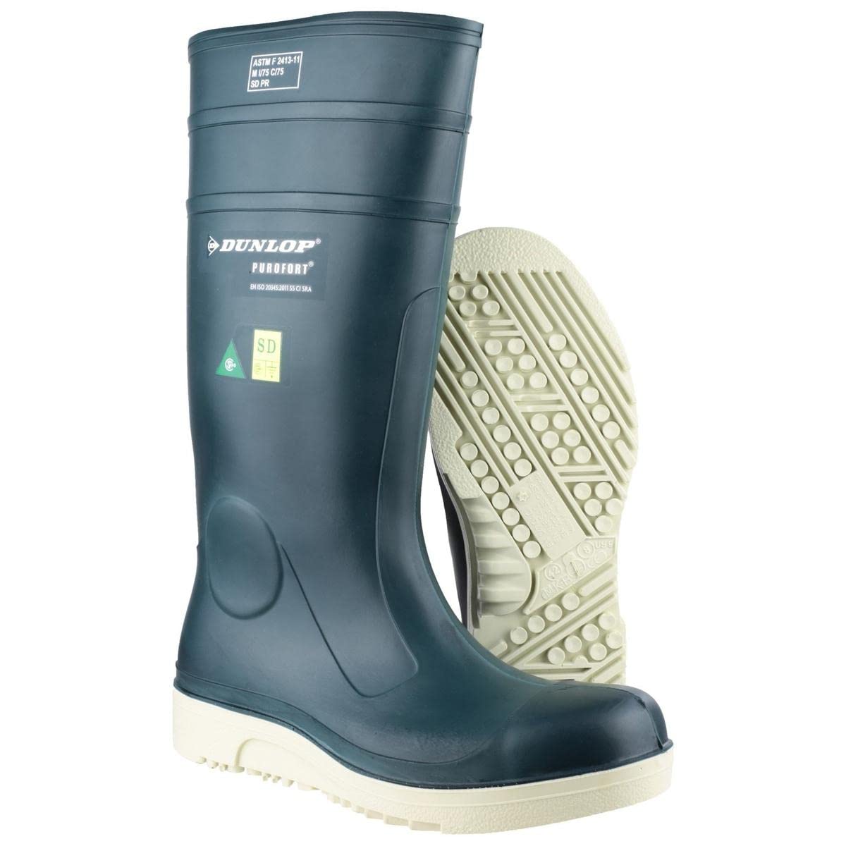 DUNLOP Unisex Purofort Comfort Grip Full Safety Wellington Boots - Waterproof Work Boots for Men & Women - UK 11 EU 46 (Blue) - Ideal for Farming, Fishing, Construction & Outdoor Activities
