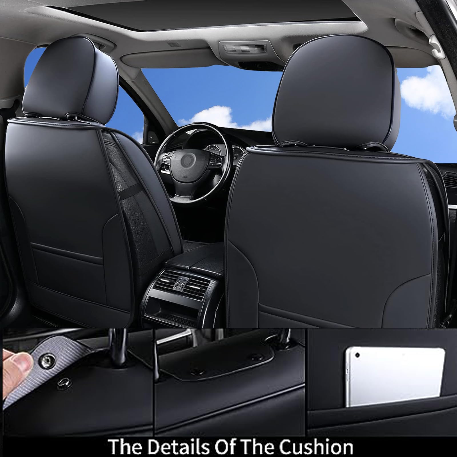 Coverado Universal Front Seat Covers - 2-Piece Waterproof Nappa Leather Car Seat Protectors for Sedans, SUVs & Trucks | Black Auto Accessories for Comfort & Style | Perfect for Daily Commute, Road Trips & Work Vehicles
