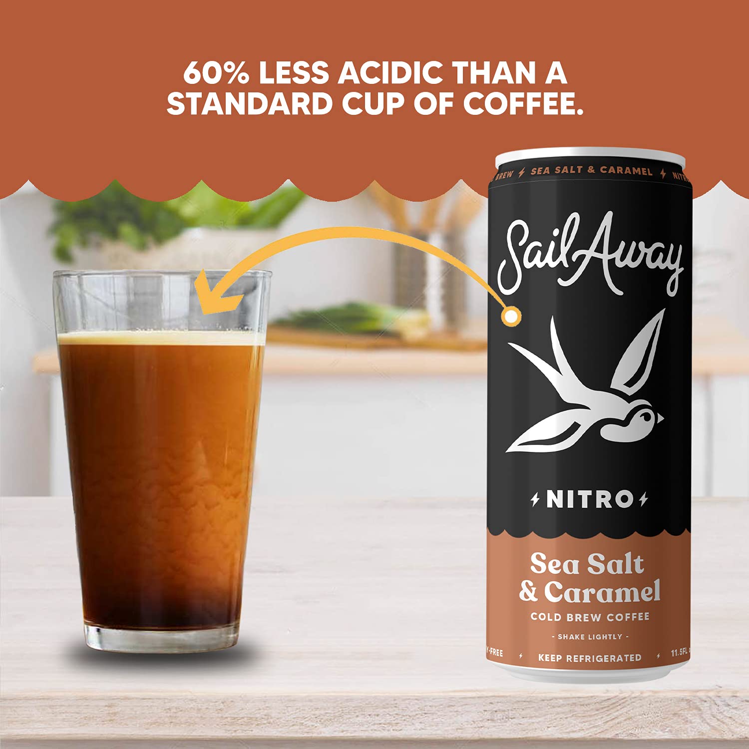 Nitro Cold Brew Coffee Cans - Low Acid Coffee Beverage with Nitrogen Infusion | 220mg Caffeine, Gluten Free, Organic, Keto Friendly, Sea Salt & Caramel Flavored (24 Pack) - Perfect for Office, Gym & Outdoor Adventures