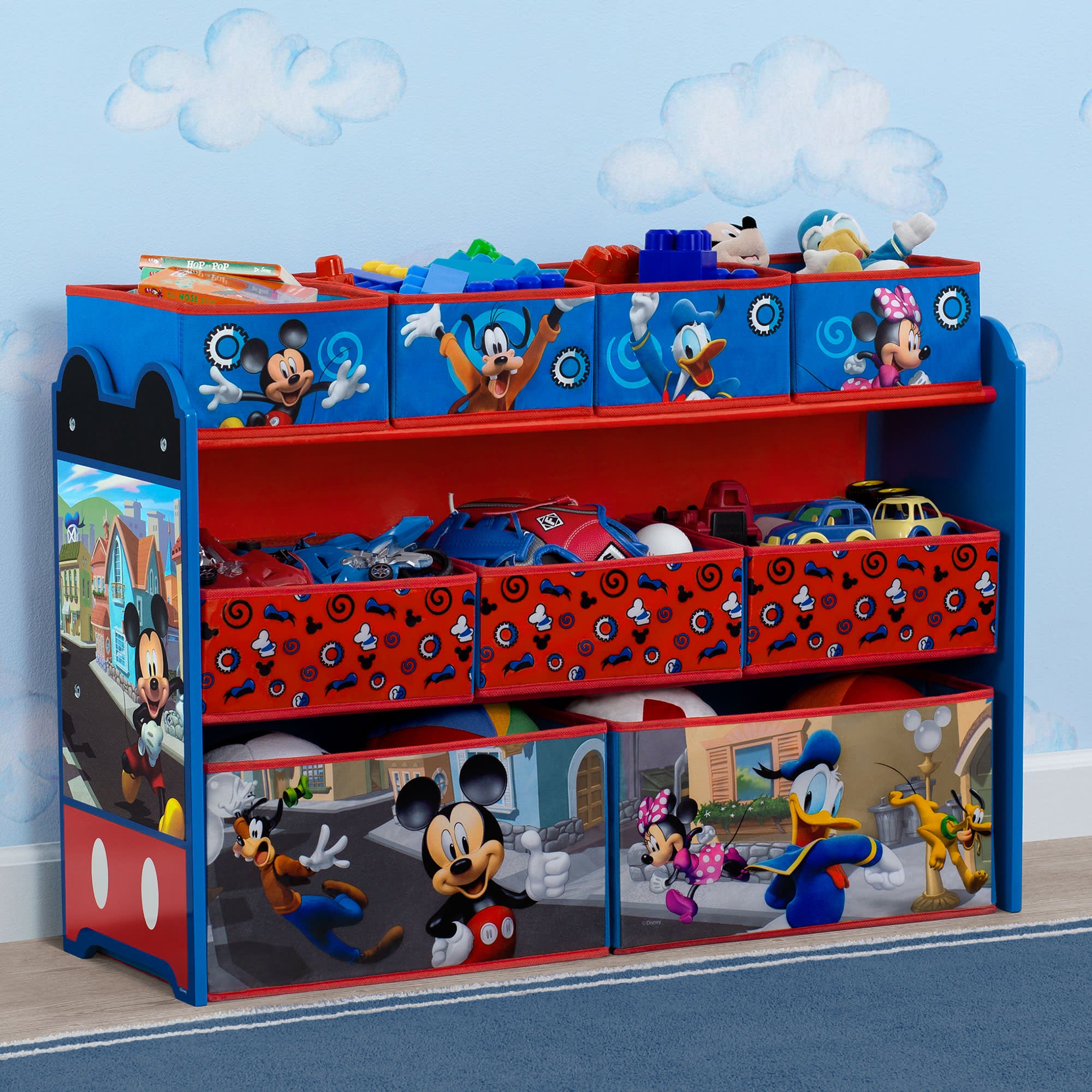 Mickey Mouse Deluxe 9-Bin Toy Organizer with Storage Baskets - Kids Room Decor & Playroom Organization Solution for Toys, Books, and Crafts