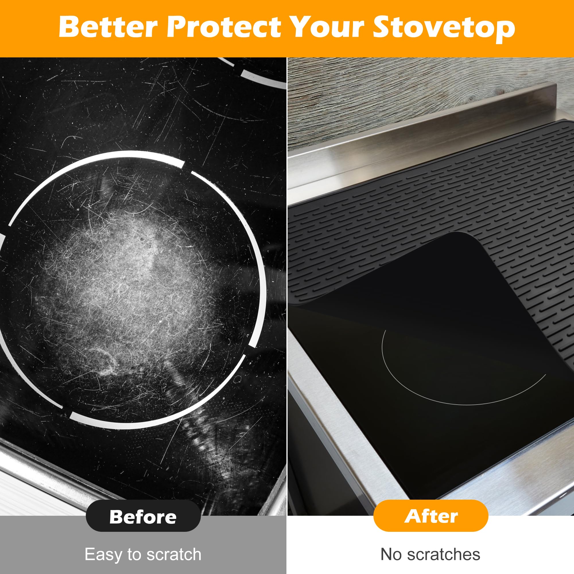 Heat Resistant Electric Stove Top Covers - No Crease Ceramic Glass Induction Cooktop Protector for RV, Oven & Kitchen Appliances | XL Dish Drying Mat | Perfect for Camping, RV Trips & Home Kitchen Use - Black