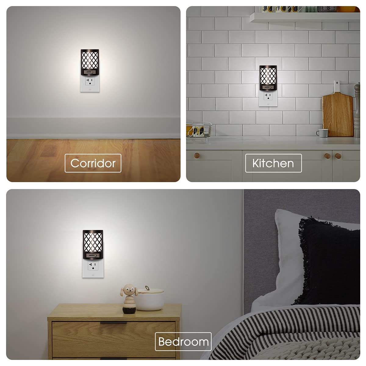 Vintage LED Night Light with Dusk Sensor - 4 Pack for Bedroom & Bathroom