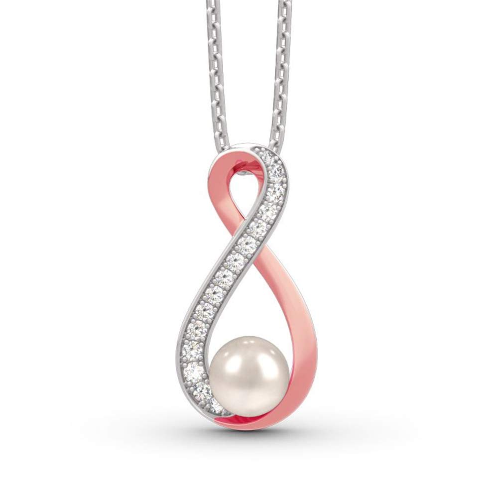 Jeulia Freshwater Cultured Black Pearl Pendant Necklace for Women - Sterling Silver Infinity Design with Diamond Heart, High Polished Jewelry Gift - Perfect for Anniversaries, Valentine's Day & Special Occasions