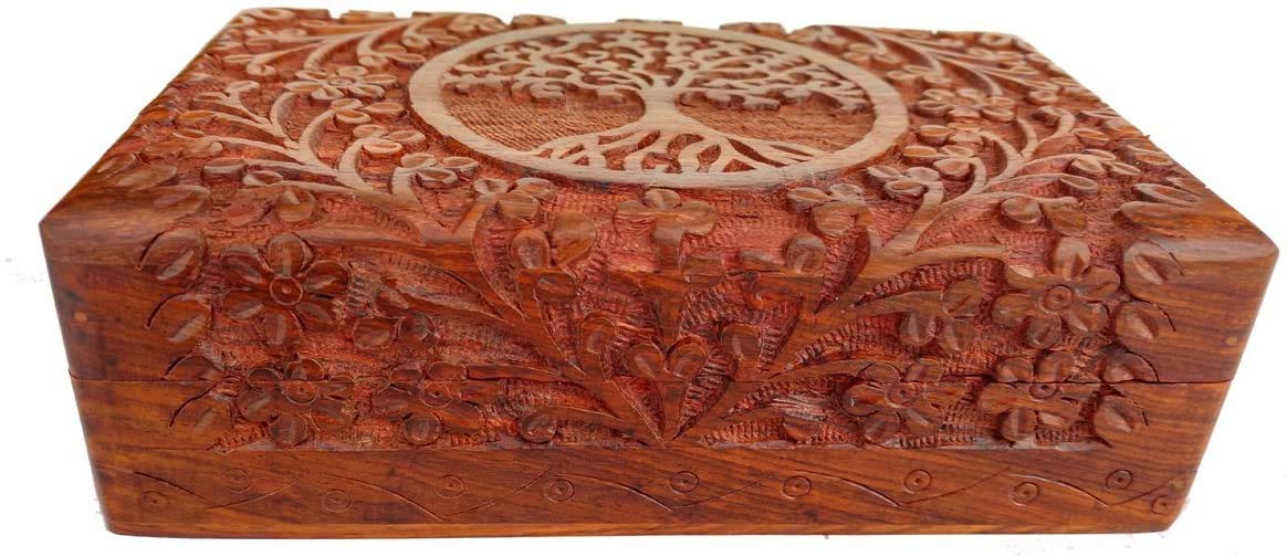Elegant Wooden Jewelry Box for Women & Girls - 8x5 Inch Organizer Storage Display Case | Perfect Birthday Gift for Mom, Wife, Daughter | Great for Jewelry Organization, Travel & Home Decor (Design9)