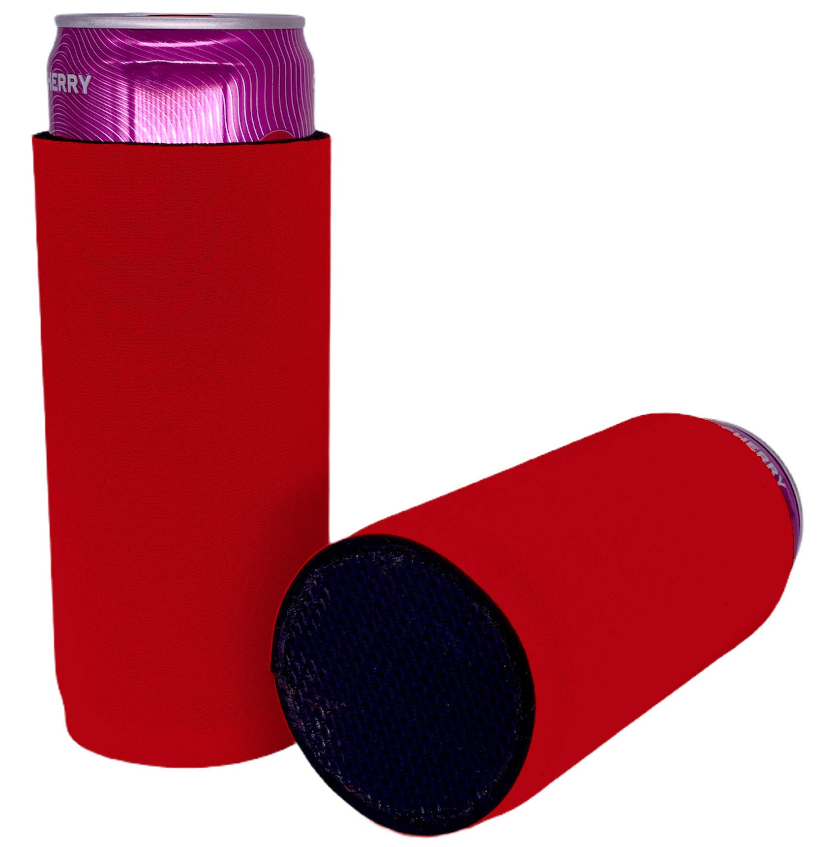 Slim Can Cooler Koozie - 6 Pack Full Bottom Insulated Beer Sleeves (Red) - Perfect for Parties, BBQs, and Outdoor Events