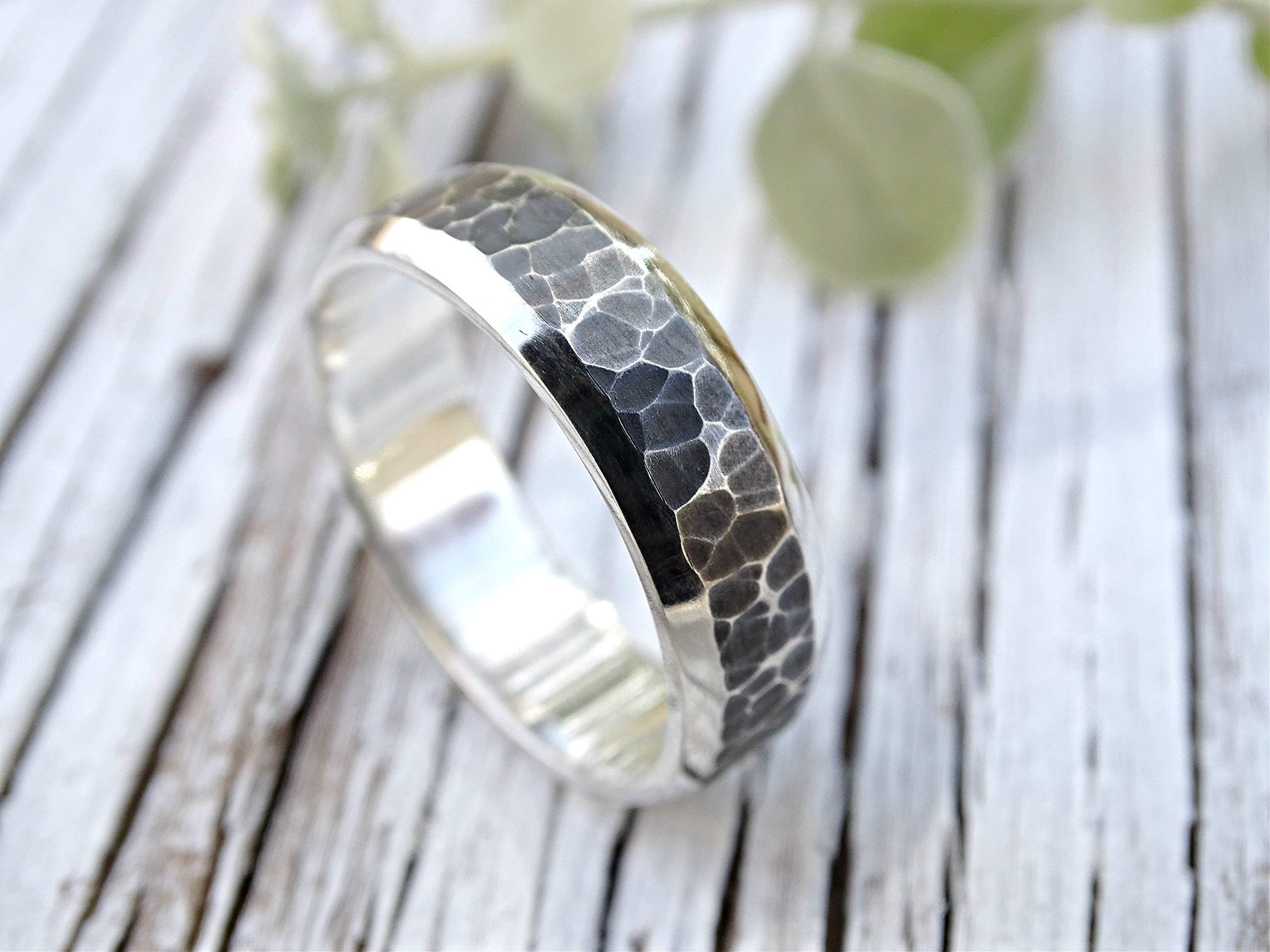 Personalized Men's Wedding Band - Handmade Hammered Silver Ring with Oxidized Finish - Unique Cool Men's Jewelry for Wedding, Anniversary & Special Occasions