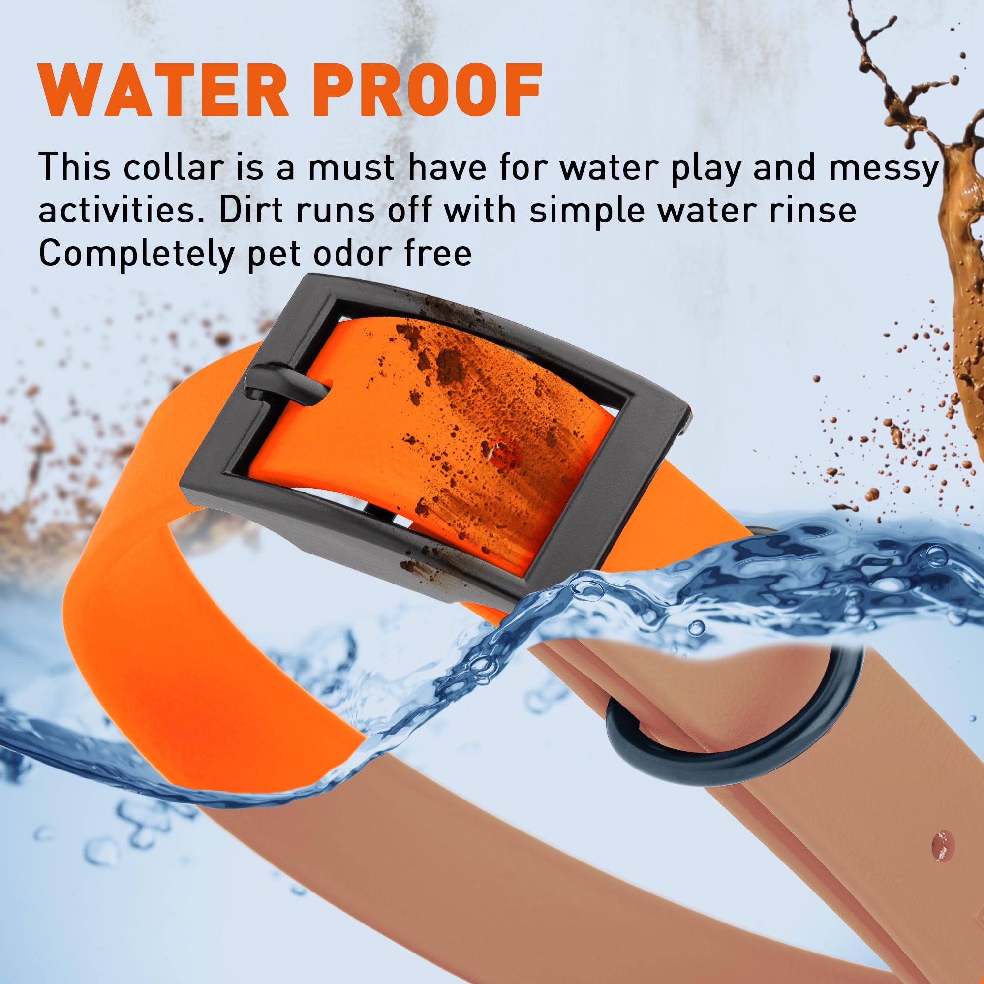 **Waterproof Biothane Dog Collar - Durable Coated Nylon Webbing with Black Hardware, Odor-Proof & Easy to Clean - Fits Small, Medium & Large Dogs (Hunter Orange) - Perfect for Outdoor Adventures, Hiking & Training**