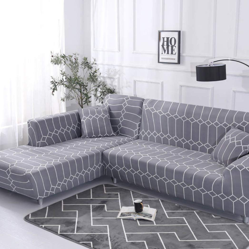 Grey Printed Loveseat Sofa Cover - Dustproof Sectional Slipcover for L-Shape Corner Sofa | Living Room Furniture Protector | Perfect for Home Decor & Pet Protection