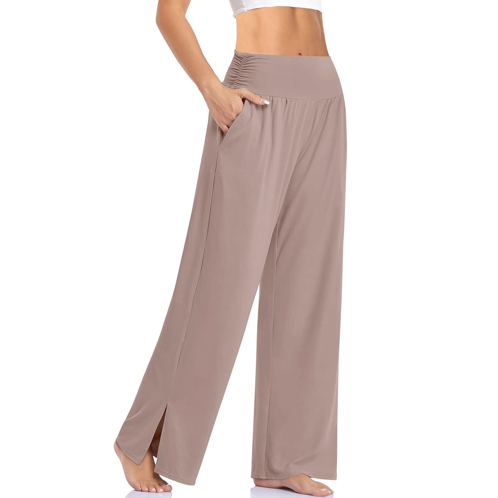Women's High Waisted Wide Leg Yoga Pants - Loose Lounge Sweatpants & Joggers with Split Hem - Plus Size Workout Leggings for Yoga, Running, Gym & Casual Wear