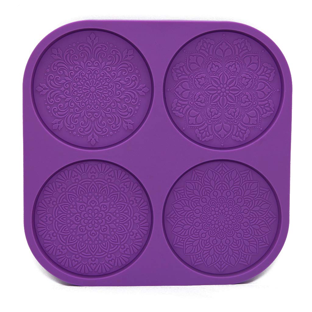 DIY Resin Coaster Molds - Round Mandala Flower & Leaves Silicone Molds for Crafting, Cup Mats, Resin Casting - Perfect for Home Decor, Wedding Favors & DIY Gifts
